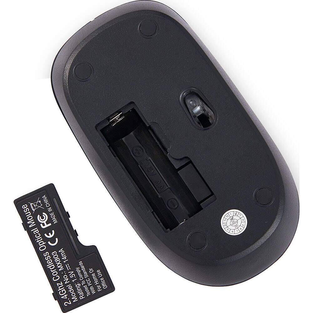 CHINA IN Mouse FC MADE Optical CE MX803 14mA Cordless No.: il 1.5V 1 Comply Standards To FCC Or Home Use For Office 2.4Ghz Model Rating: Tested With 2.