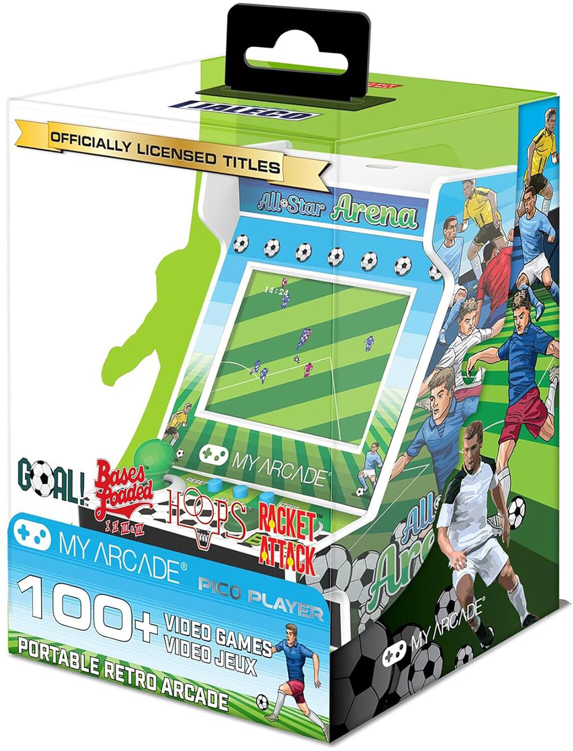 UAIFEO OFFICIALLY LICENSED TITLES  
All-Star Arena  
14:24  
MY ARCADE GOALL  
Bases Loaded  
IOPS  
PS RACKET  
TE  
All I I I XW  
MY ATTACK  
ARCADE  
PICO 100+ PLAYER  
VIDEO GAMES  
MY PORTABLE VIDEO JEUX  
RETRO ARCADE