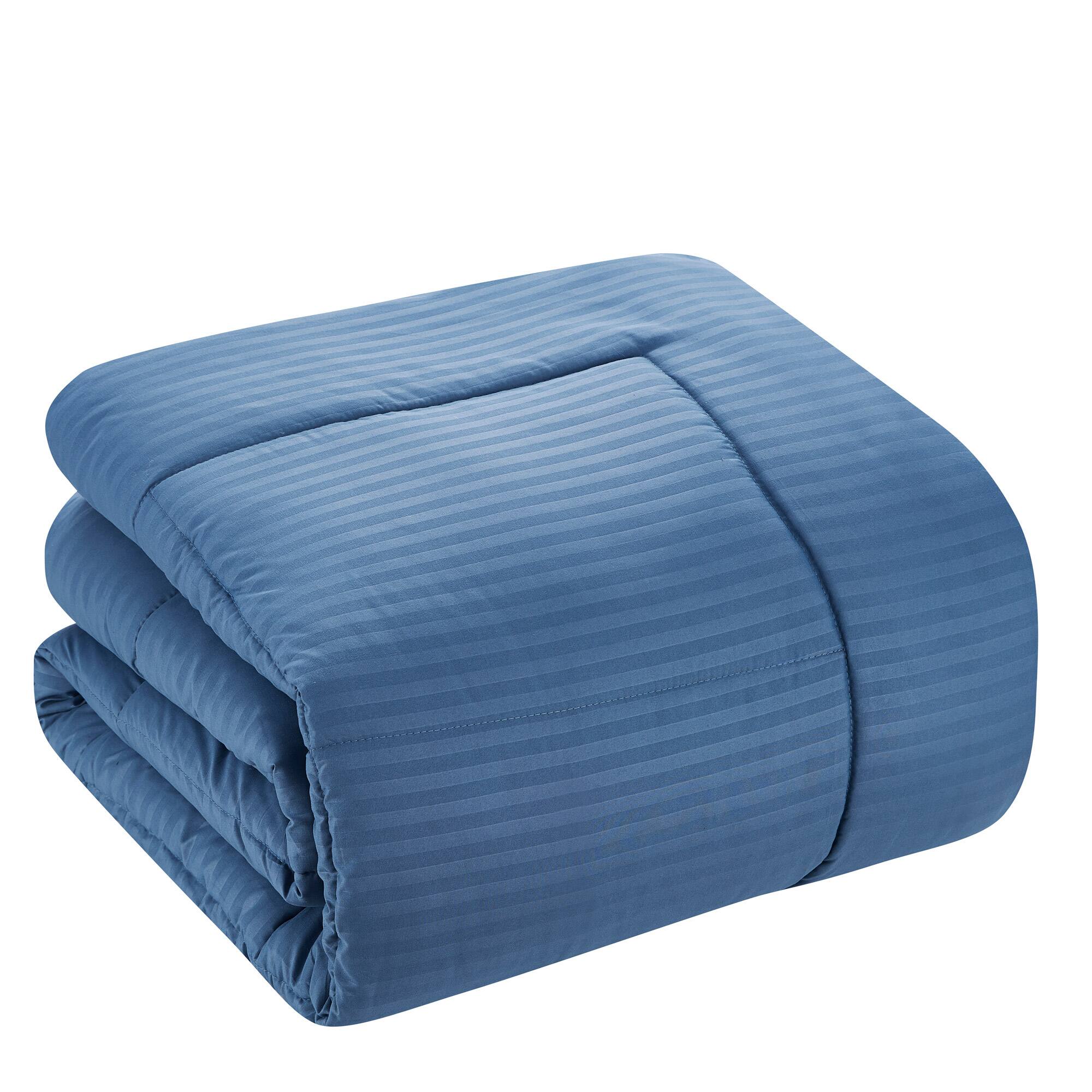 Left. Sweet Home Collection - 8 Piece Embossed Dobby Stripe Bed in a Bag All Season Complete Set with Sheets - King - Denim.