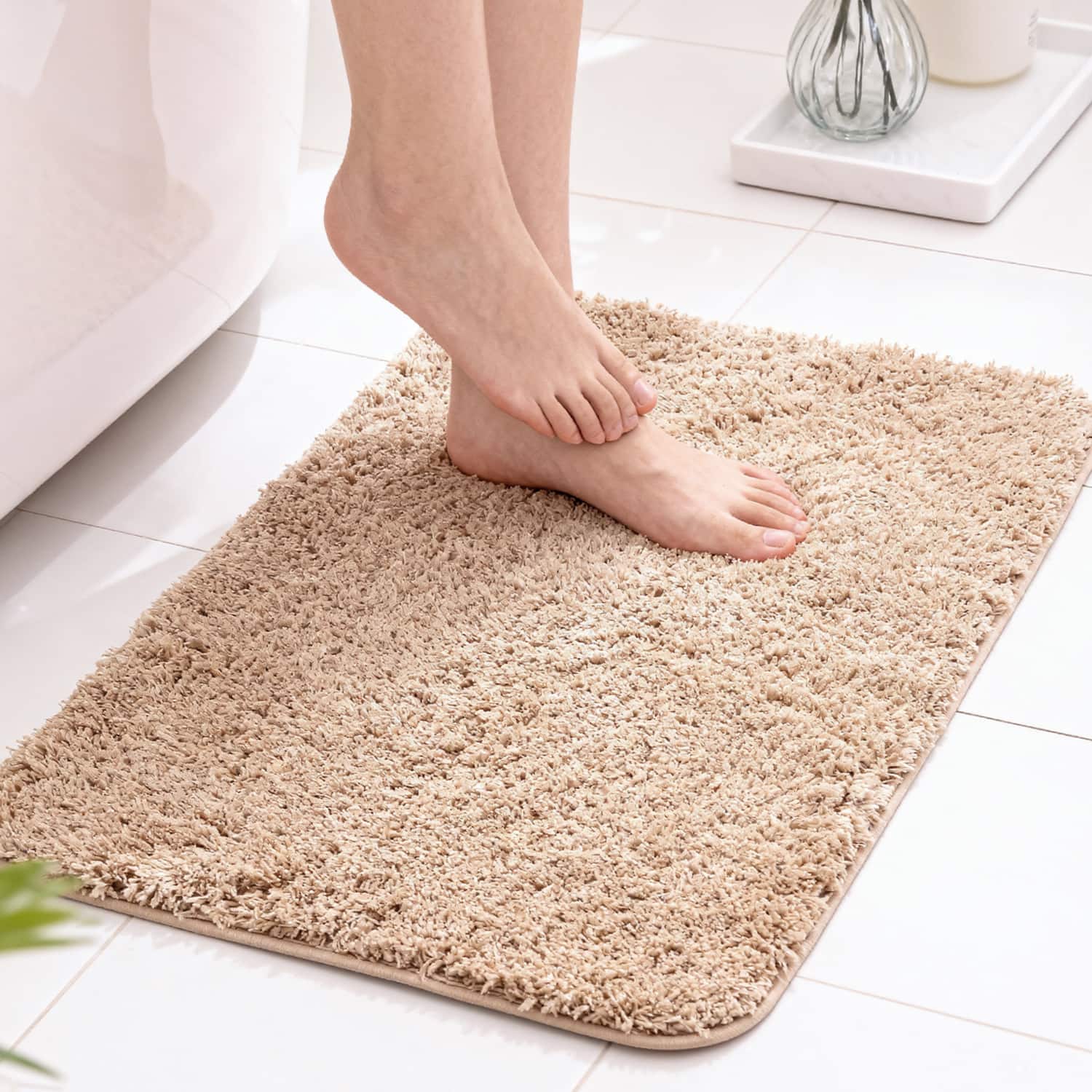 Garnen - Bathroom Rugs Non Slip Bath Mat, 20"x31" Bathroom Rug, Bath Mats for Bathroom Mat Towel, Washable Soft & Absorbent - Beige