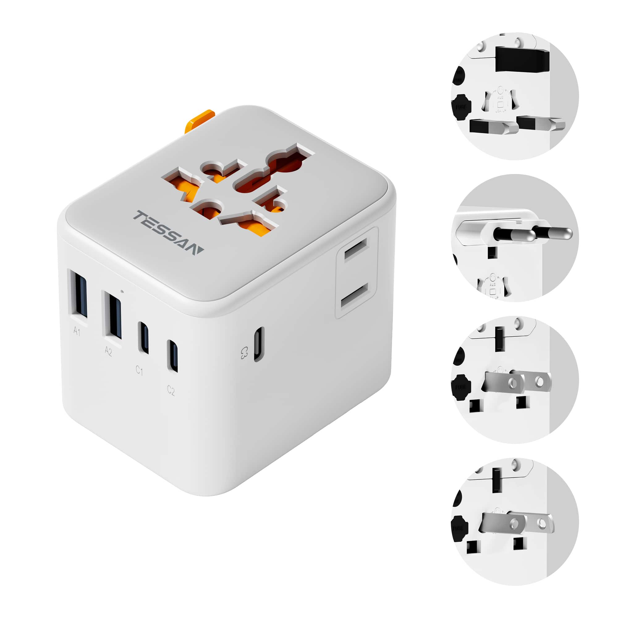 TESSAN - Universal Travel Adapter, 28W Worldwide Plug Adaptor with 3 USB-C and 2 AC Outlets for EU UK AUS Type C G A I - Gray & White price history on PriceWatchPro