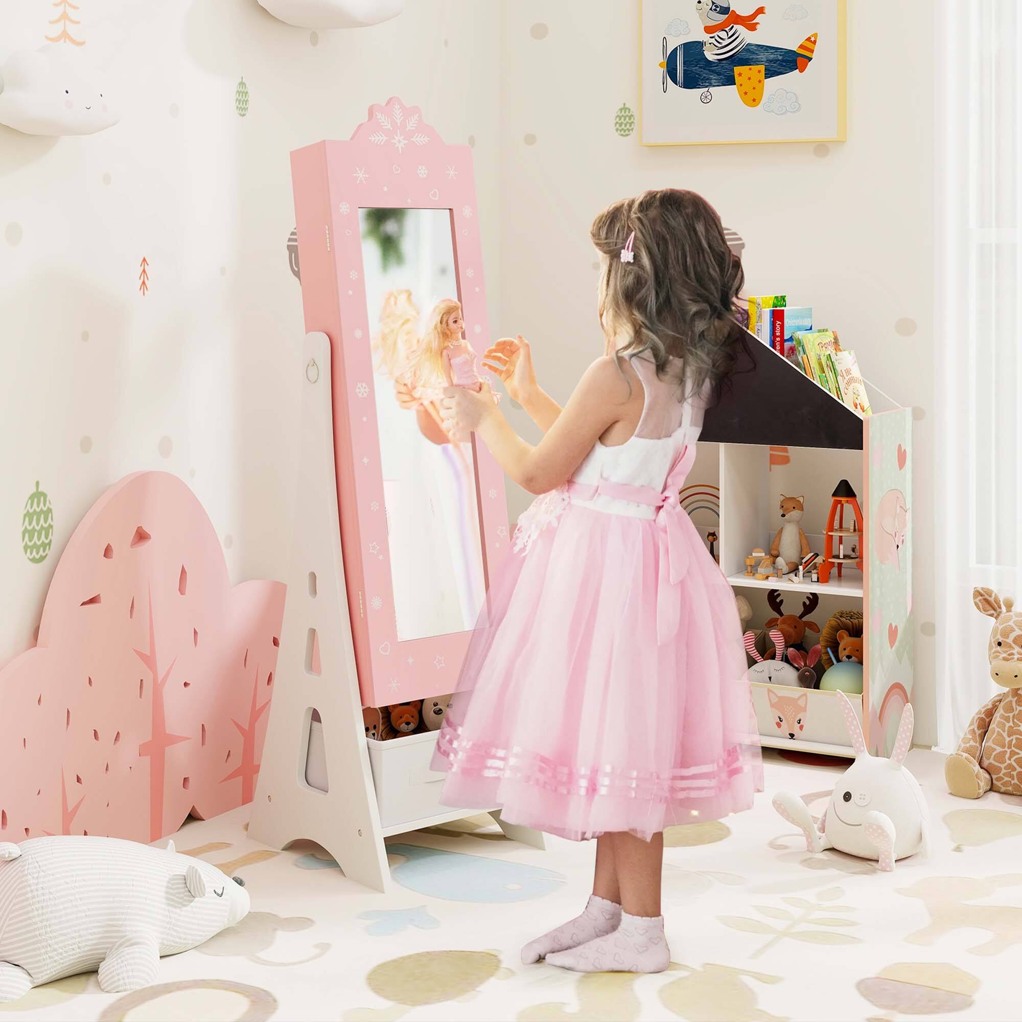 Alt View 3. Costway - Costway Kids Vanity Set Princess Makeup Dressing Table & Chair Set with Jewelry Armoire - Pink.