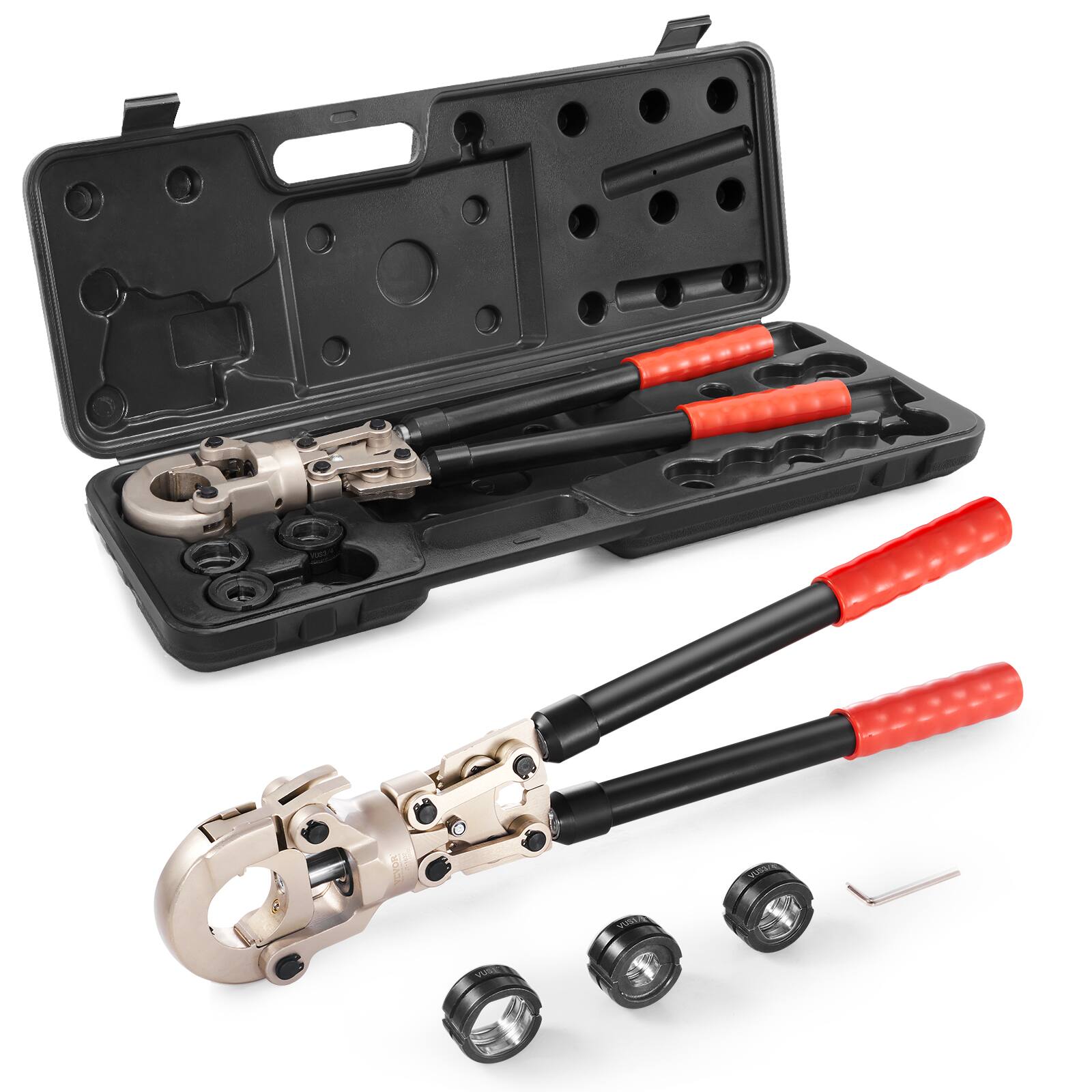 Alt View 5. VEVOR - Copper Press Tool Tube Fittings Crimping Kit, Pro Press Crimper with 1/2", 3/4", 1" Quick Change Jaws, 360° Rotatable - Black;orange.