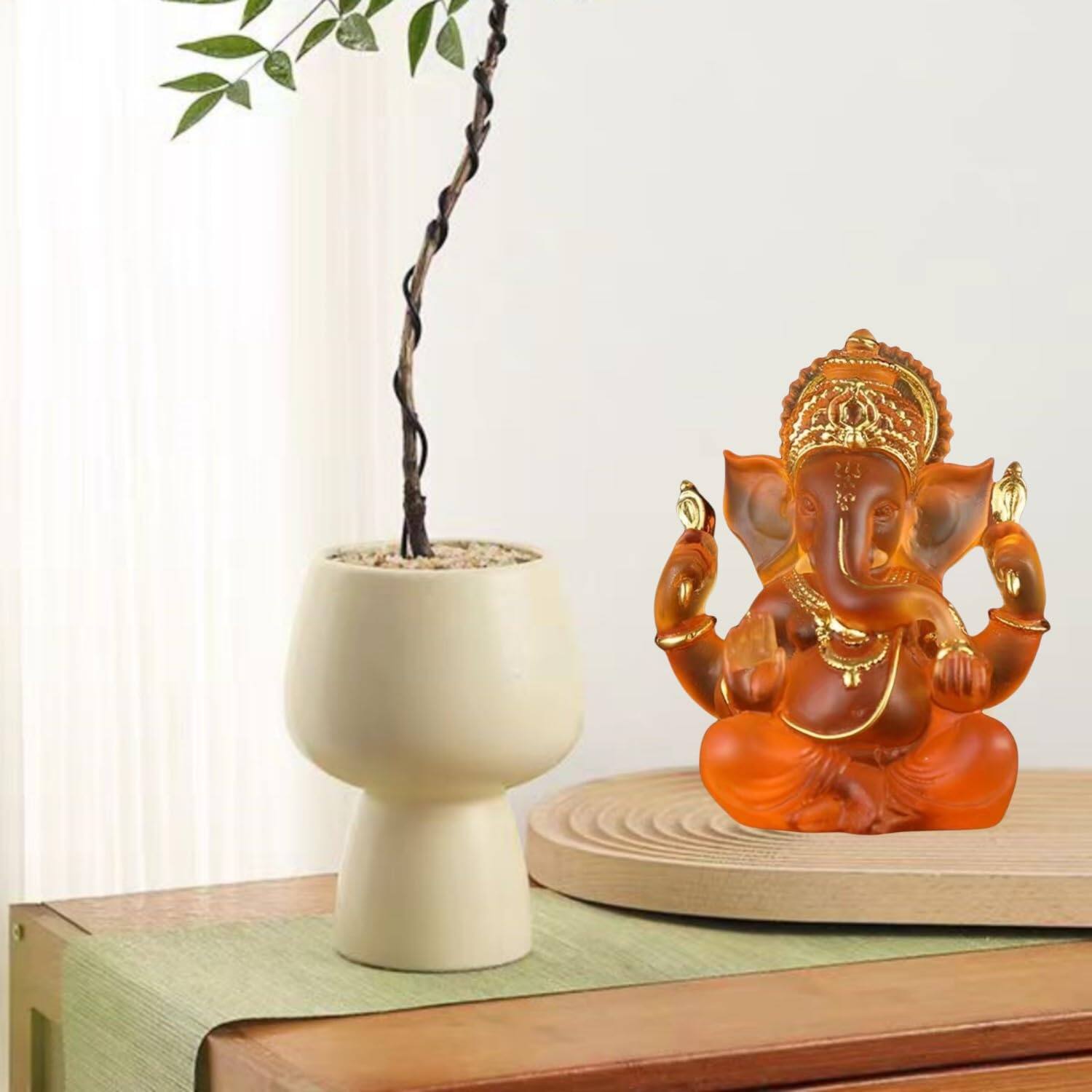 Alt View 2. Refined Abode Design - God Lord Ganesha Statue Orange Lmitation Glass Hindu Elephant Ganpati Idol Buddha Sculptures Gift Home Temple.