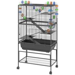 Pawhut - Tier Hamster Cage, Rolling Rat Cage with Deep Tray, Storage Shelf, Big Exercise Wheel, Hut