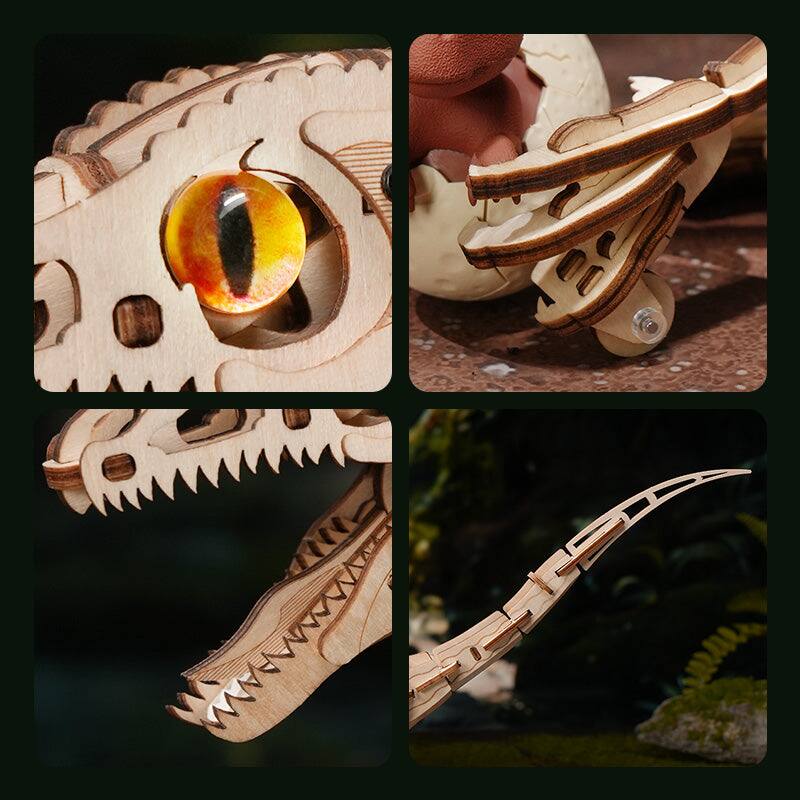 Alt View 5. ROKR - ROKR Walking Dinosaur Toys 3D Wooden Puzzles, Mechanical Wood Model Kits, Stem Building Project DIY Crafts Kits LD01.