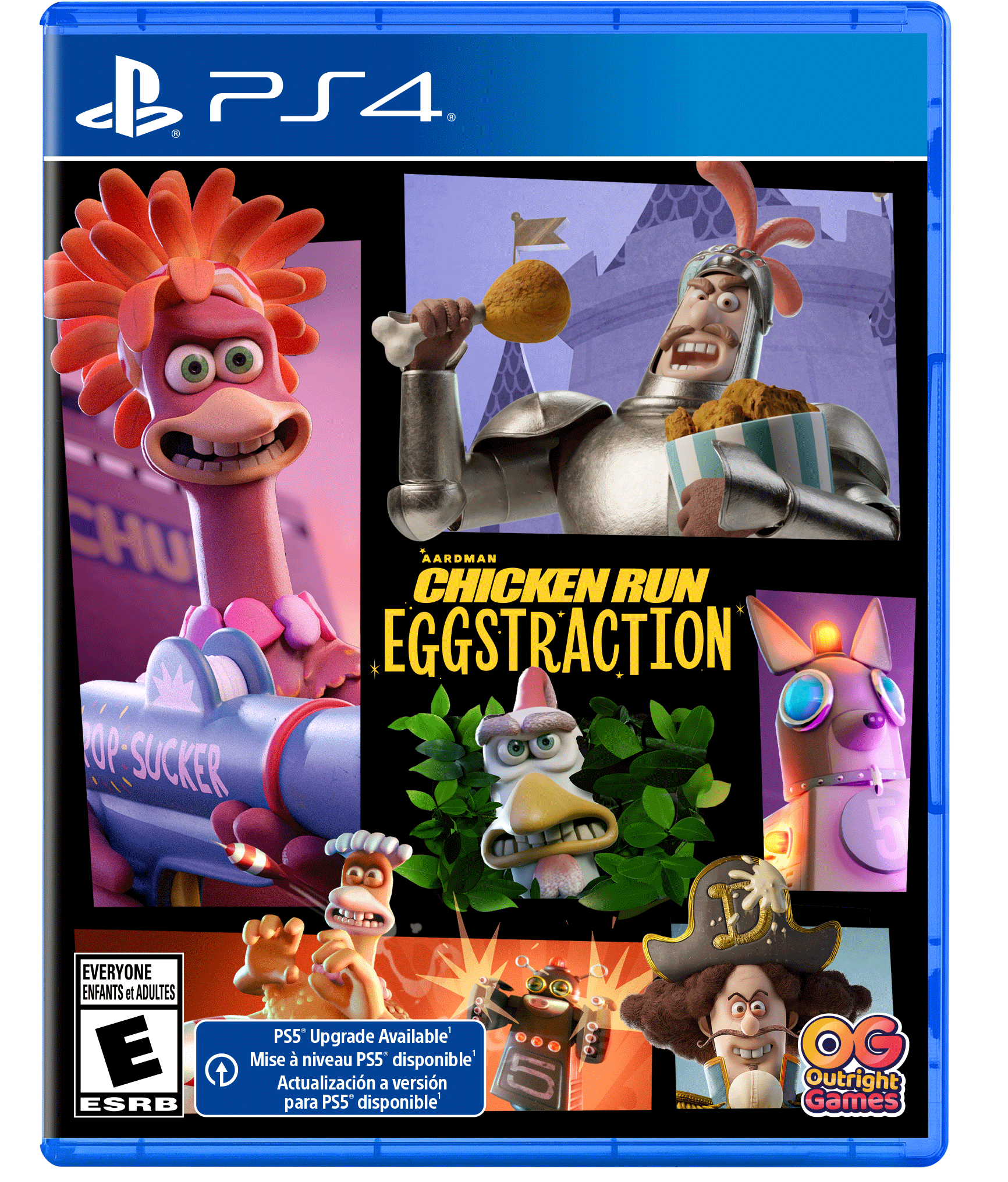B PS4. CHUCK SUCKER AARDMAN CHICKEN RUN EGGSTRACTION EVERYONE ENFANTS et ADULTES E ESRB PS5 Upgrade Available Mise niveau PS5 disponible' Actualizacin a versin para PS5 disponible I - - OC Outright Games
