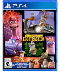 B PS4. CHUCK SUCKER AARDMAN CHICKEN RUN EGGSTRACTION EVERYONE ENFANTS et ADULTES E ESRB PS5 Upgrade Available Mise niveau PS5 disponible' Actualizacin a versin para PS5 disponible I - - OC Outright Games