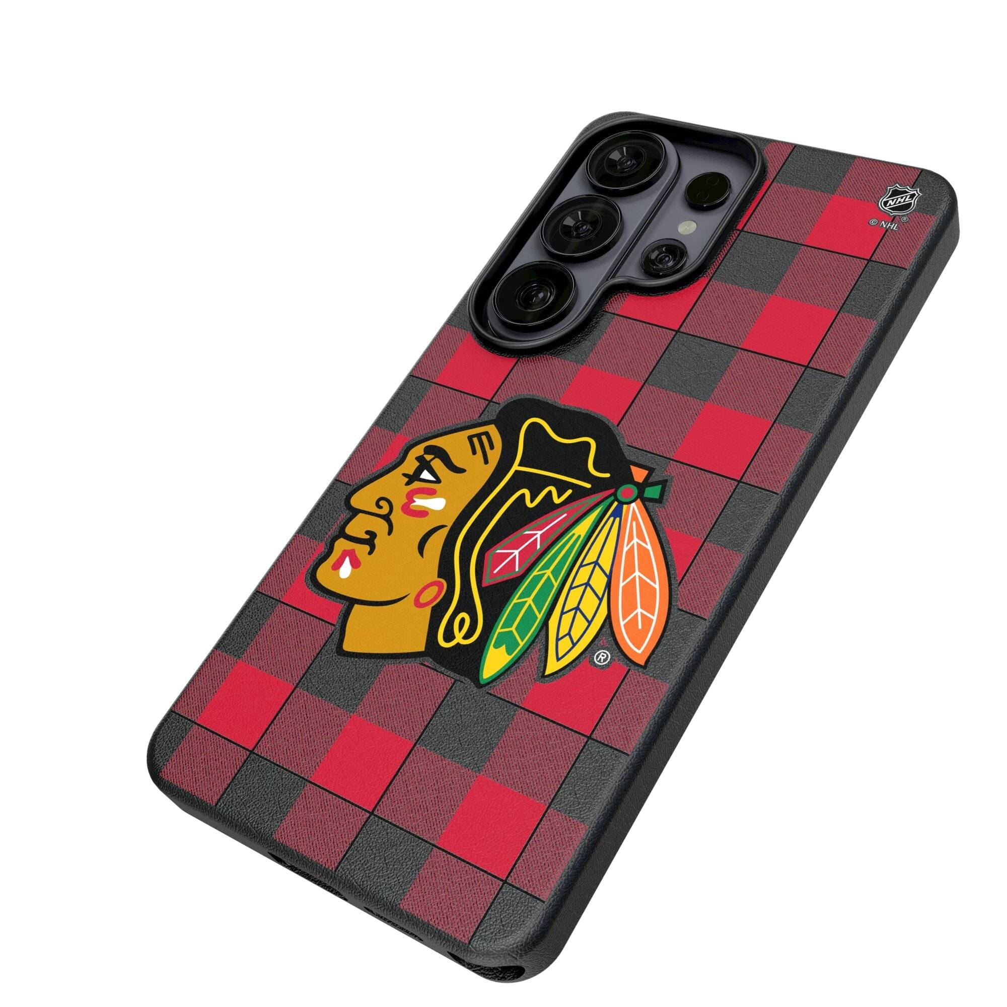 Alt View 1. Keyscaper - Chicago Blackhawks Plaid Galaxy Magnetic Bump Case - S24 Ultra - Black.