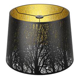 Alucset - Large Metal Drum Lamp Shade Replacement for Table and Floor Lamp - Pattern of Trees - Black Exterior Gold Interior
