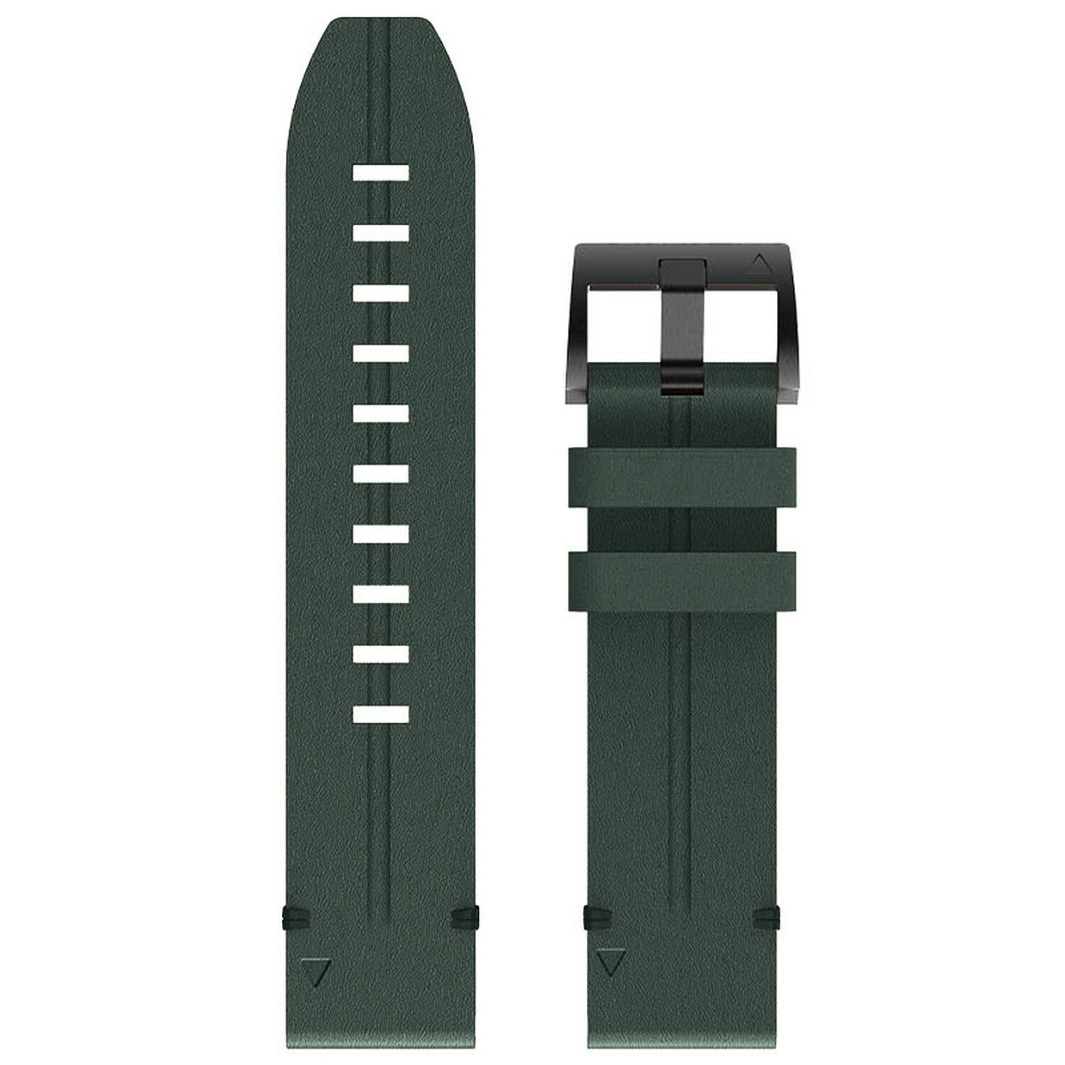 Left. StrapsCo - Italian Leather Strap QuickFit 26 Watch Band For Garmin Instinct 3 – 50mm (Extra Short) - Forest.