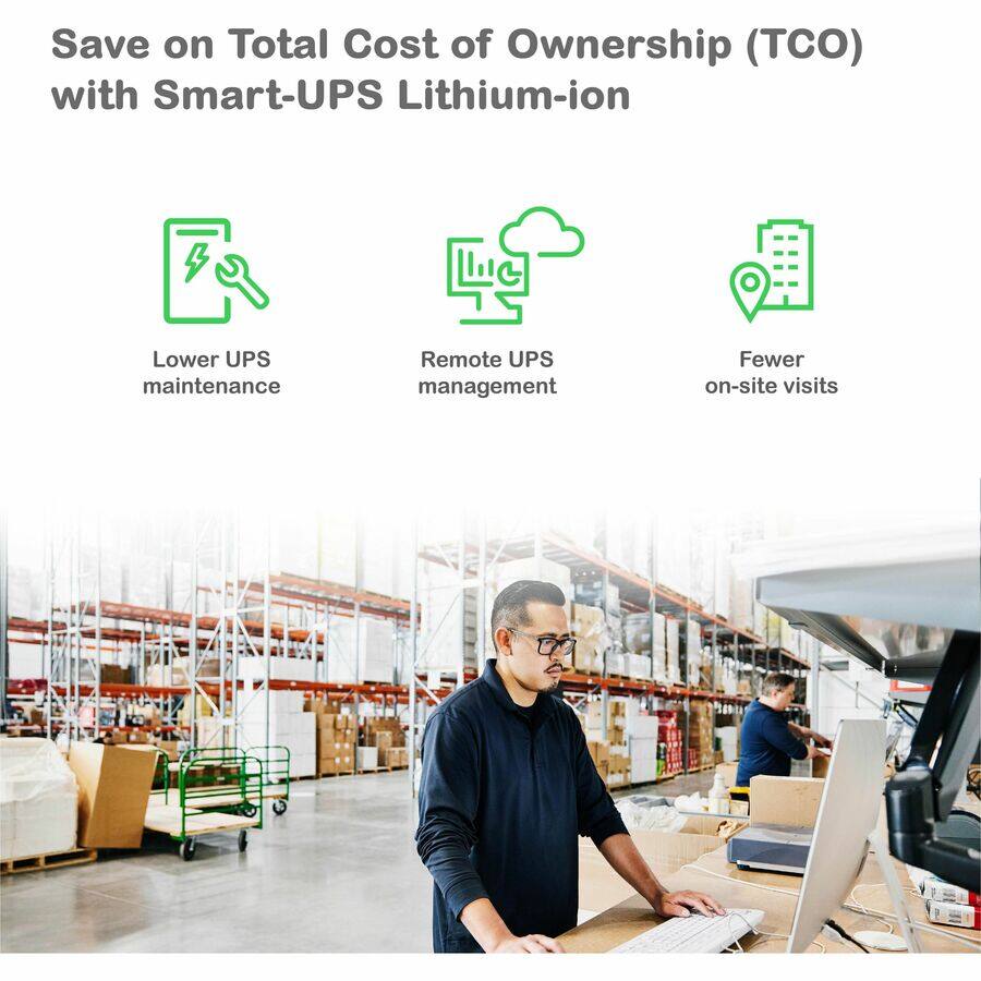 Save on Total Cost of Ownership (TCO) with Smart-UPS Lithium-ion

- Lower UPS maintenance
- Remote UPS management
- Fewer on-site visits