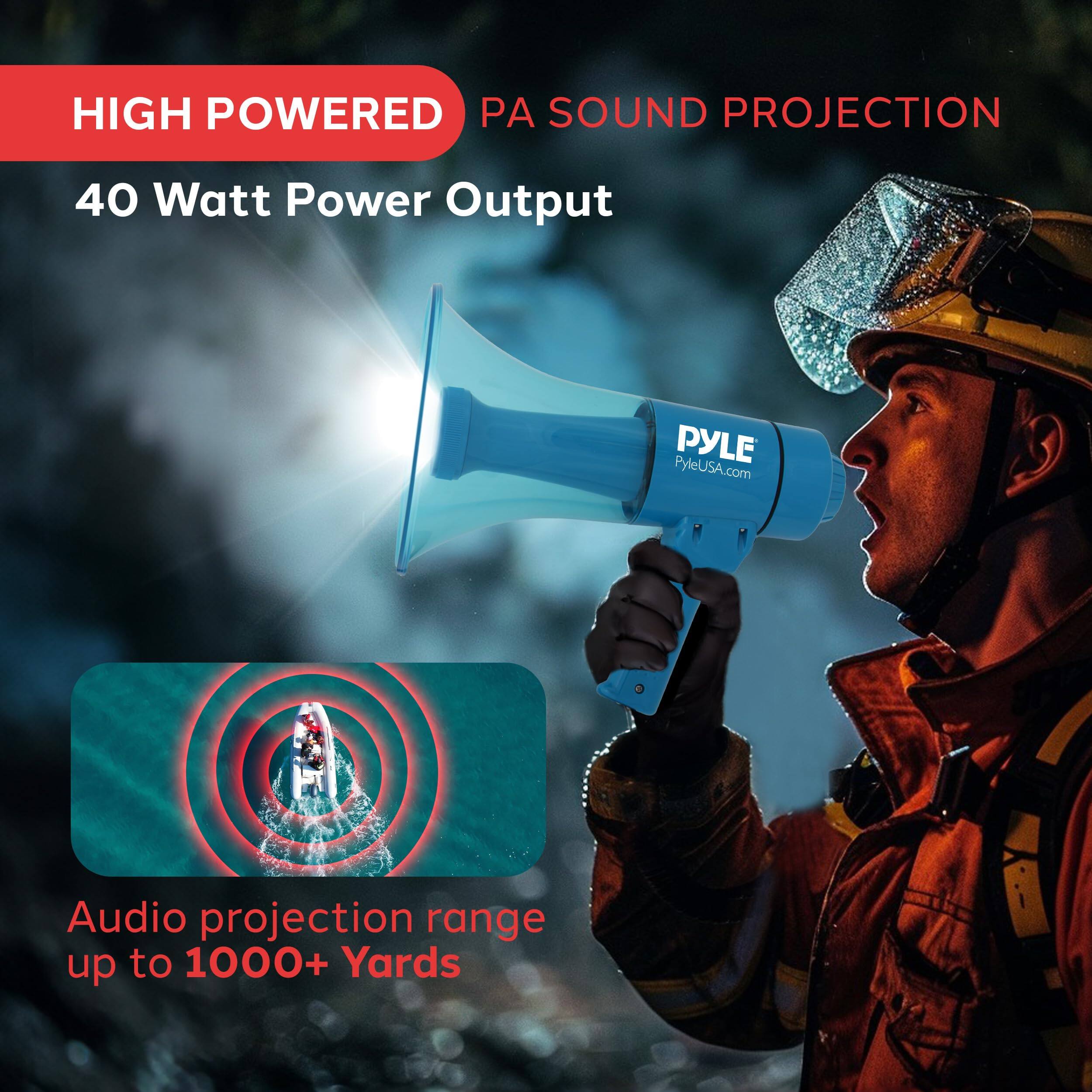 HIGH POWERED PA SOUND PROJECTION
40 Watt Power Output
Audio projection range up to 1000+ Yards
PYLE PyleUSA.com