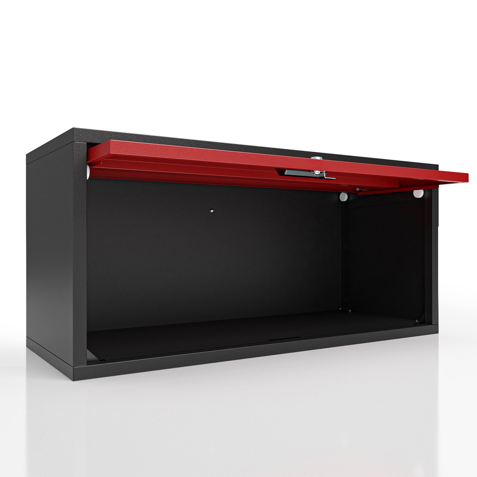 Angle. TinyHomie - TinyHomie Wall-mounted Metal Garage Cabinet with Doors, Floating Tool Cabinet for Kitchen, Basement, Warehouse in Red - Red+Black.