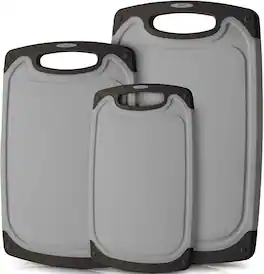 Zulay Kitchen - (3-Piece Set) Plastic Cutting Board with Juice Groove (Multiple Sizes) - Grey and Black
