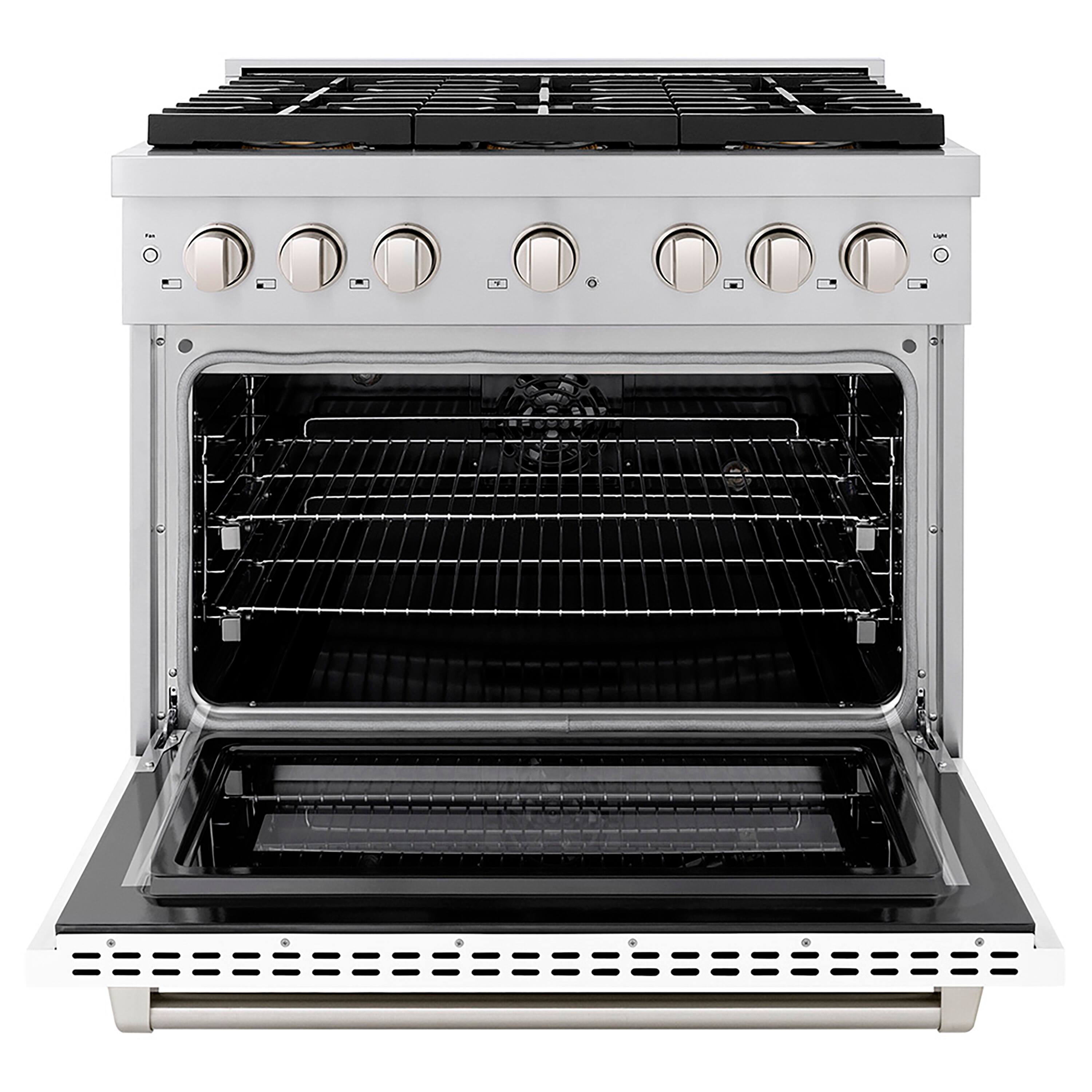 Angle. ZLINE - ZLINE 36 in. Paramount Dual Fuel Range with 6 Burner DuoPro Cooktop & Convection Oven w/ White Door (PSDR-WM-36) - Stainless Steel with White Matte Door.