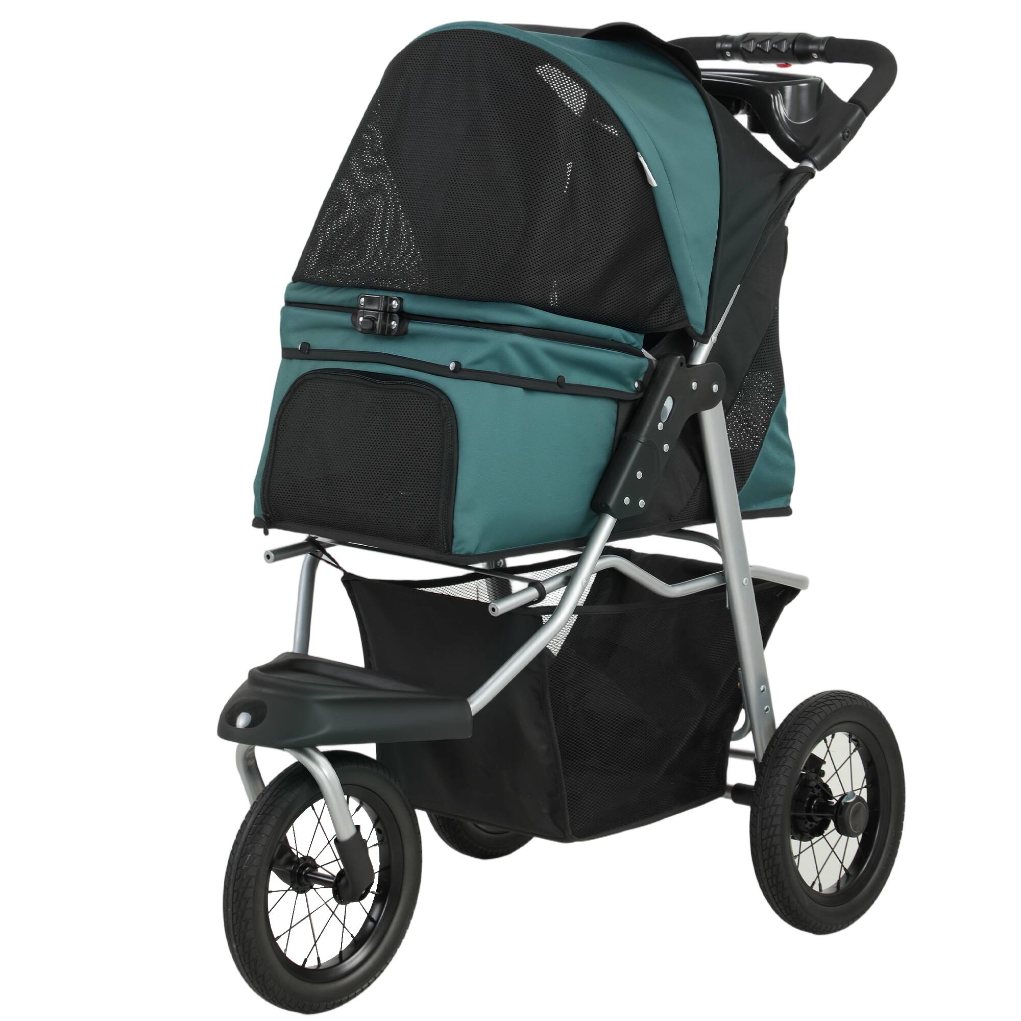 Front. Pawhut - Stroller, Foldable Dog Stroller with 12" Rubber Wheels for Small Dogs, Up to 22 LBS - Dark Green.