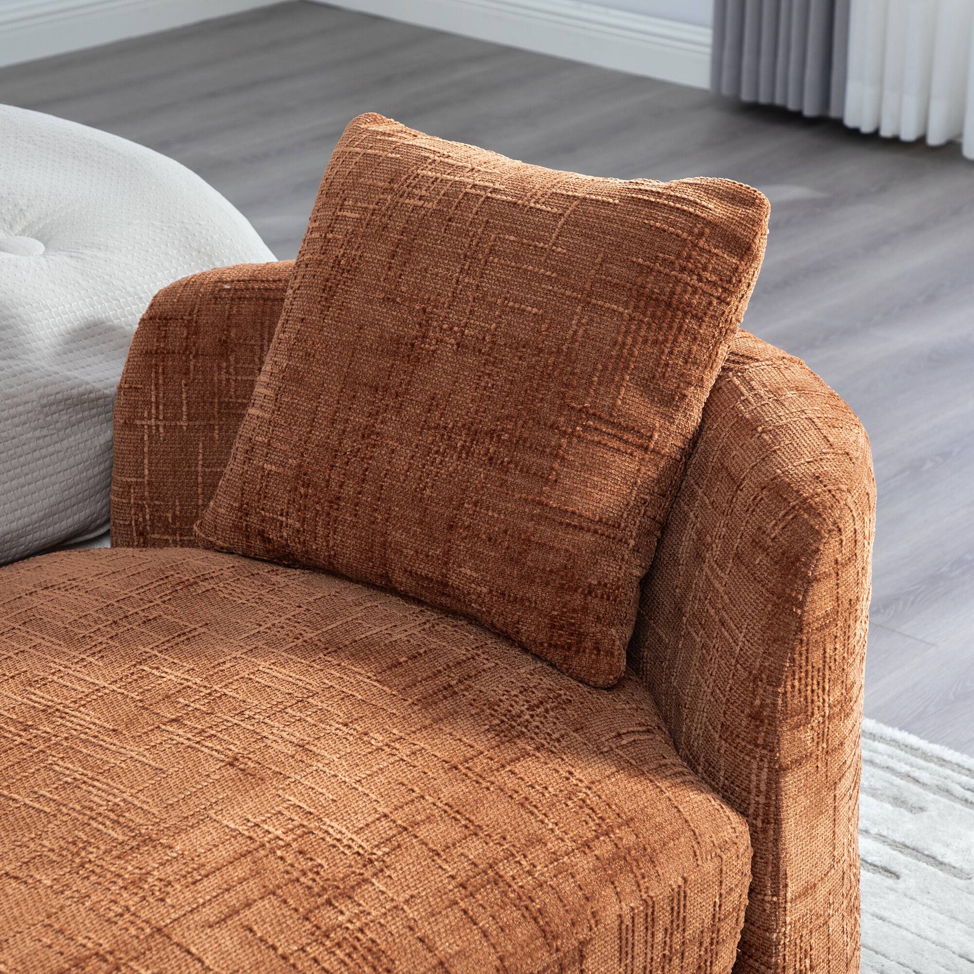 Alt View 1. Ropilly - Ropilly Orange Upholstered End of Bed Bench Chenille Chaise Lounge Couch Backless Daybed with Armrests - Orange.