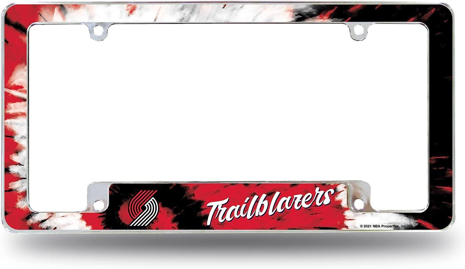 Portland Trail Blazers Chrome Metal License Plate Frame with Bold Tie Dye Design