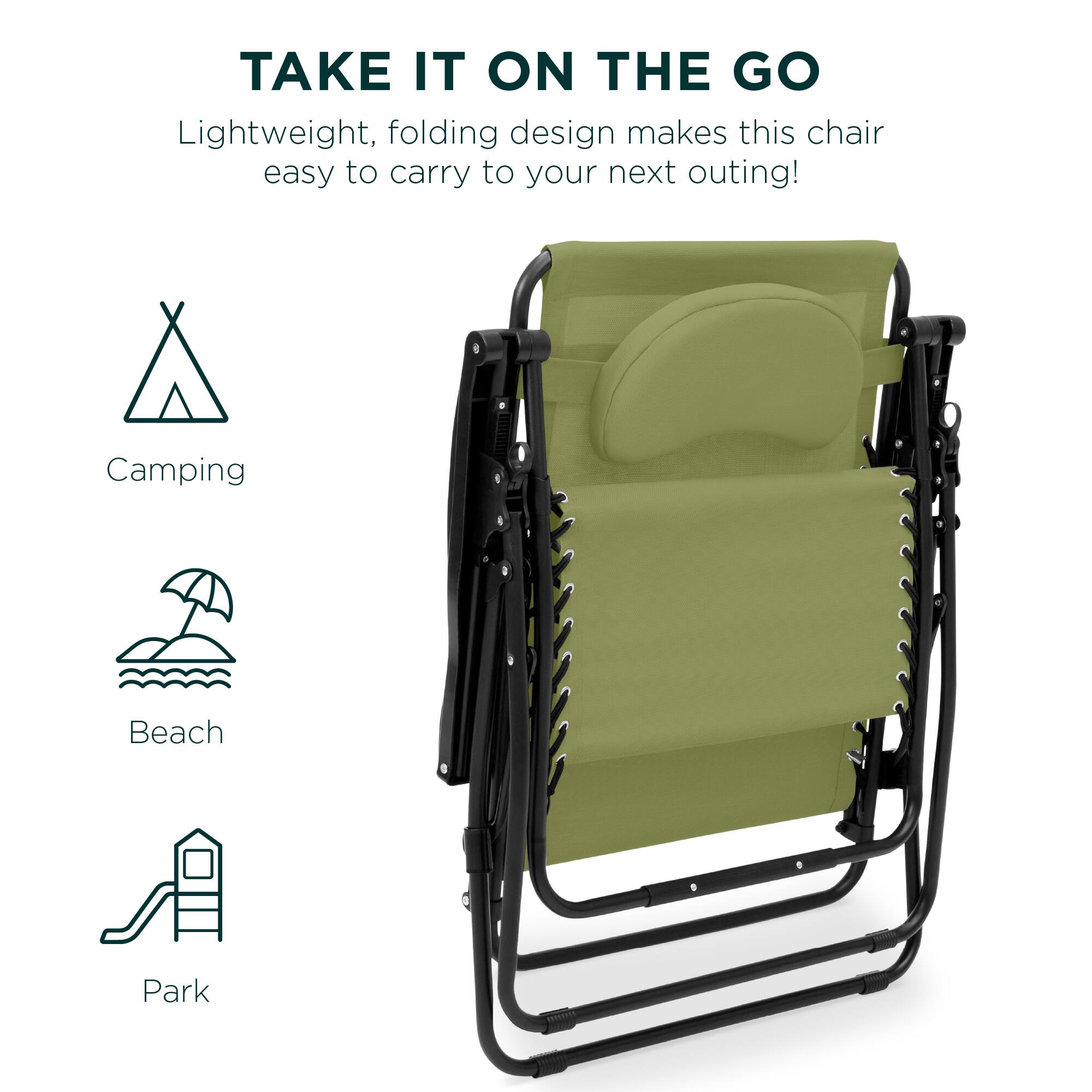 TAKE IT ON THE GO  
Lightweight, folding design makes this chair easy to carry to your next outing!  

Camping  
Beach  
Park