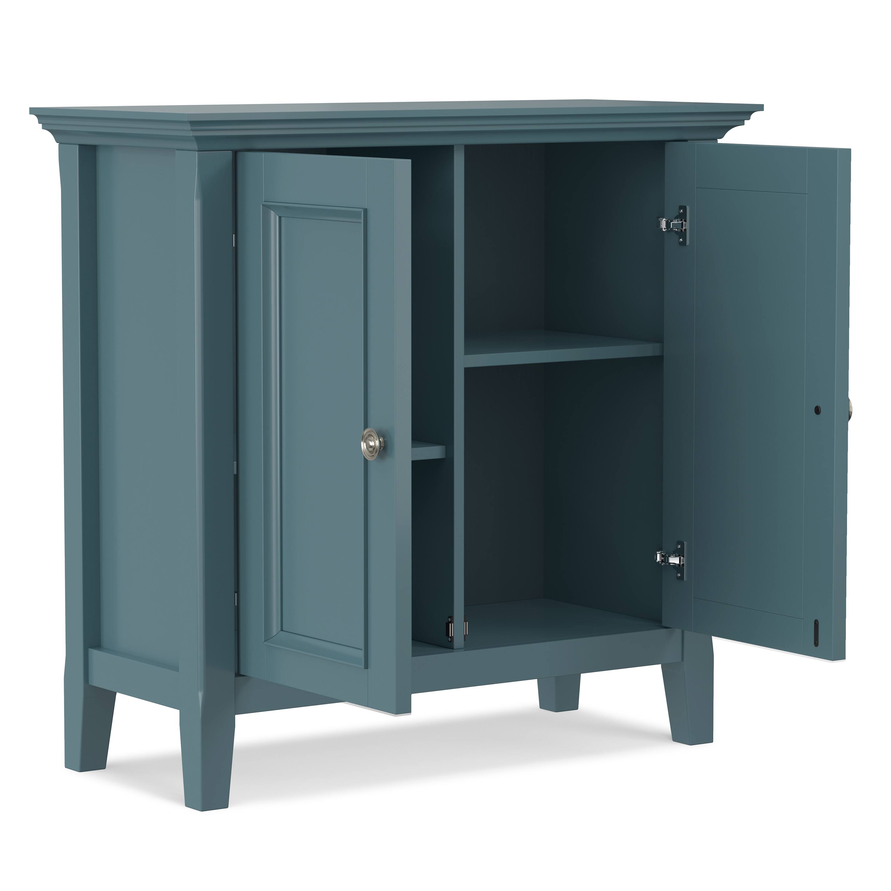 Back. Simpli Home - Amherst 32 inch Wide Transitional Low Storage Cabinet in French Blue - French Blue.