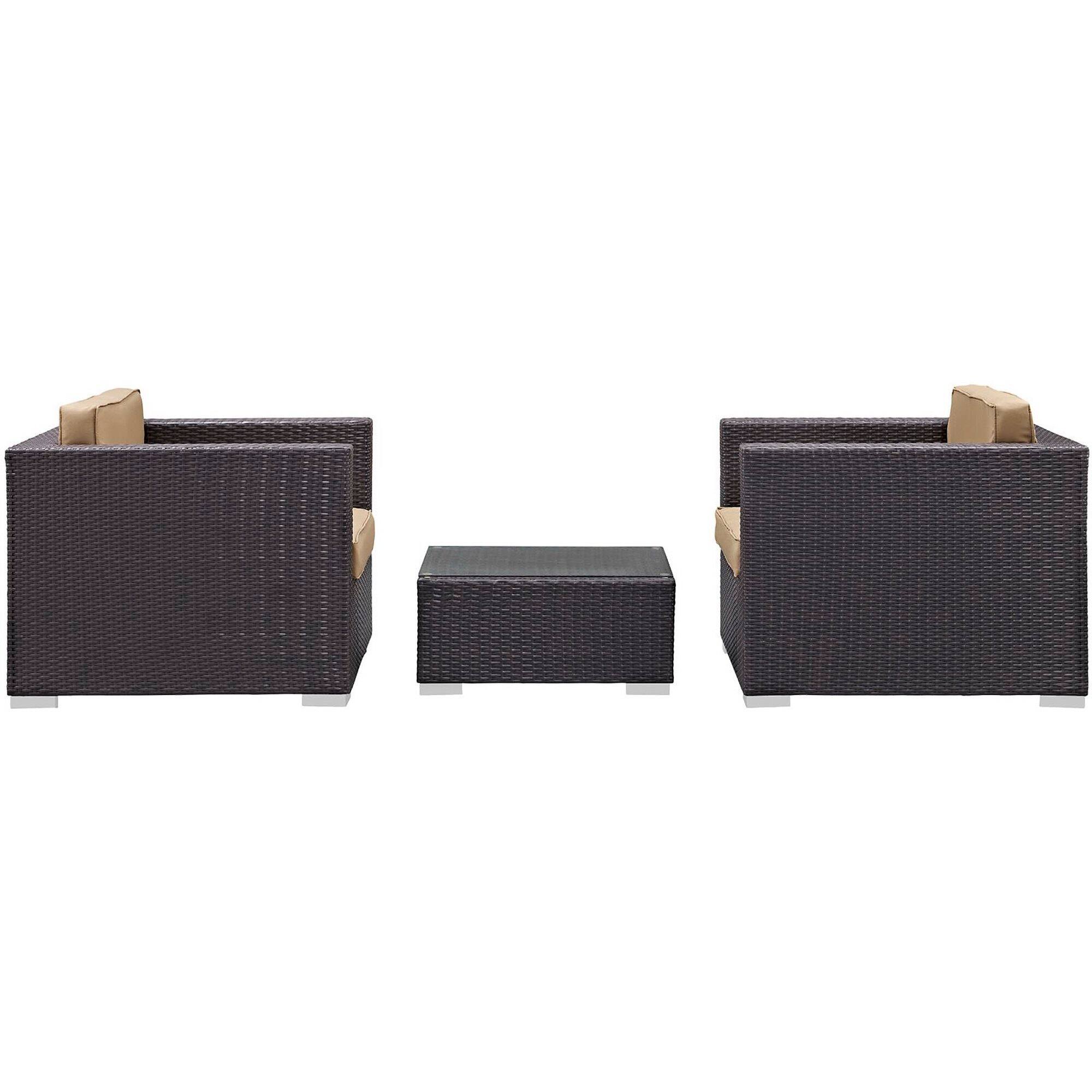 Left. Modway - Burrow 3-Piece Outdoor Rattan Patio Set - Espresso Mocha.
