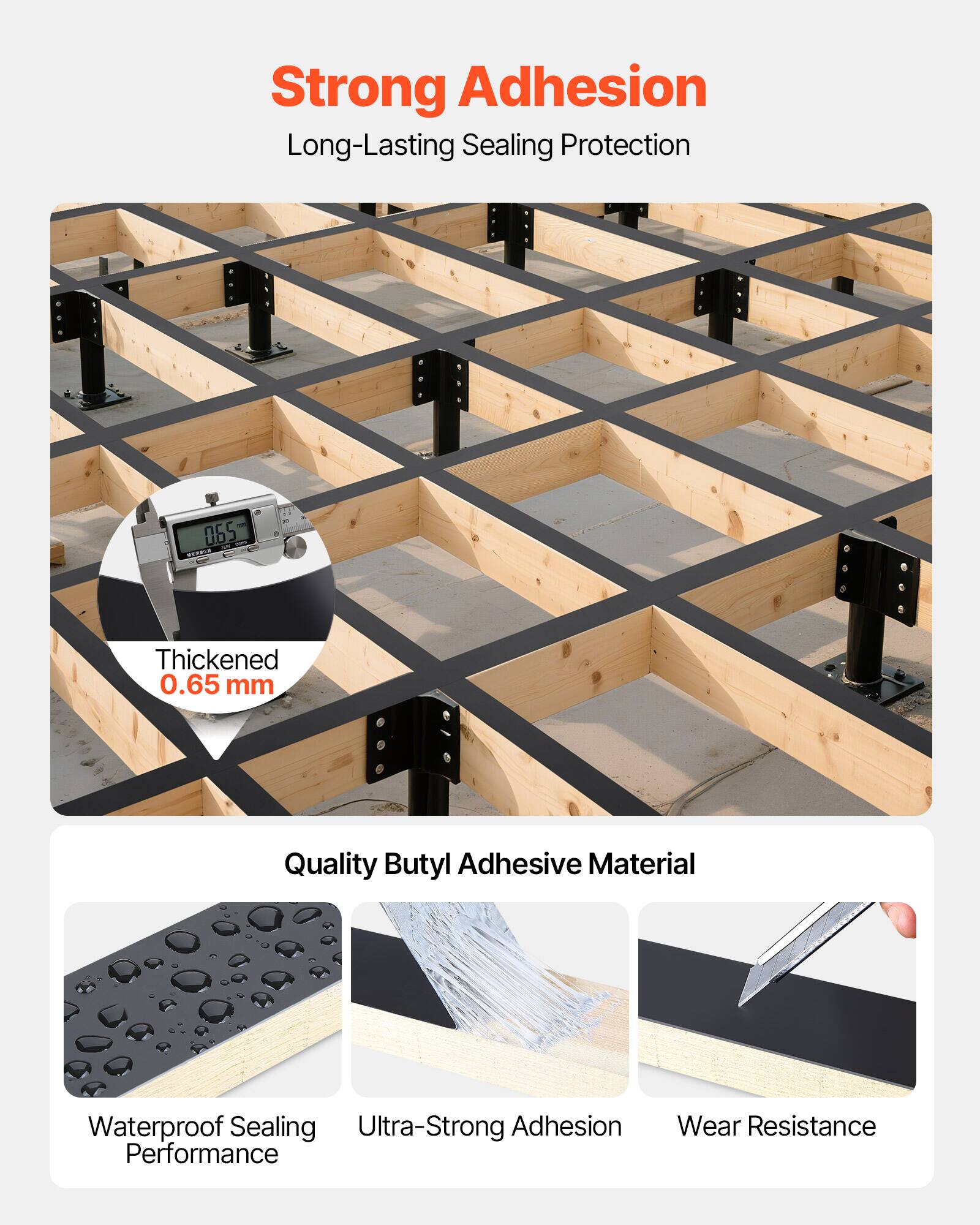 Strong Adhesion  
Long-Lasting Sealing Protection  

Thickened 0.65 mm  

Quality Butyl Adhesive Material  

Waterproof Sealing Performance  
Ultra-Strong Adhesion  
Wear Resistance