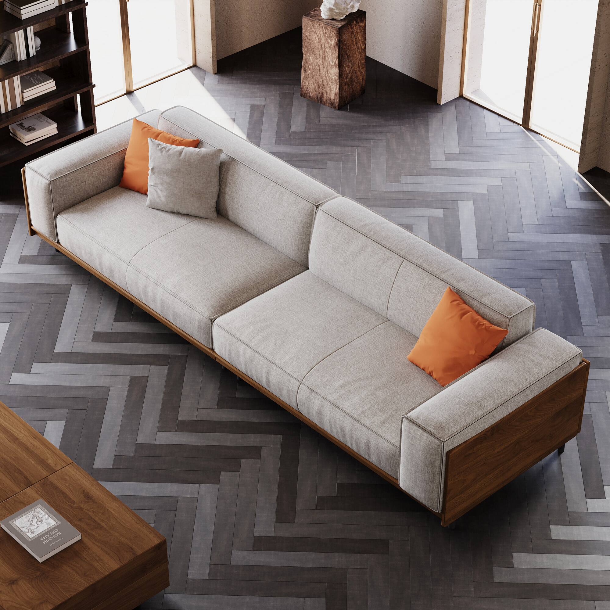 Back. luck idea - 111.81" Cotton-Linen Sofa with Washable Seat Covers & Soft Cushions | 3-Seater Living Room Couch for Home Decor - Gray.