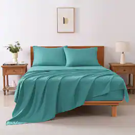 MarCielo - 3/4 Pcs Soft Solid & Embroidery Bed Sheets Set - Dark Teal