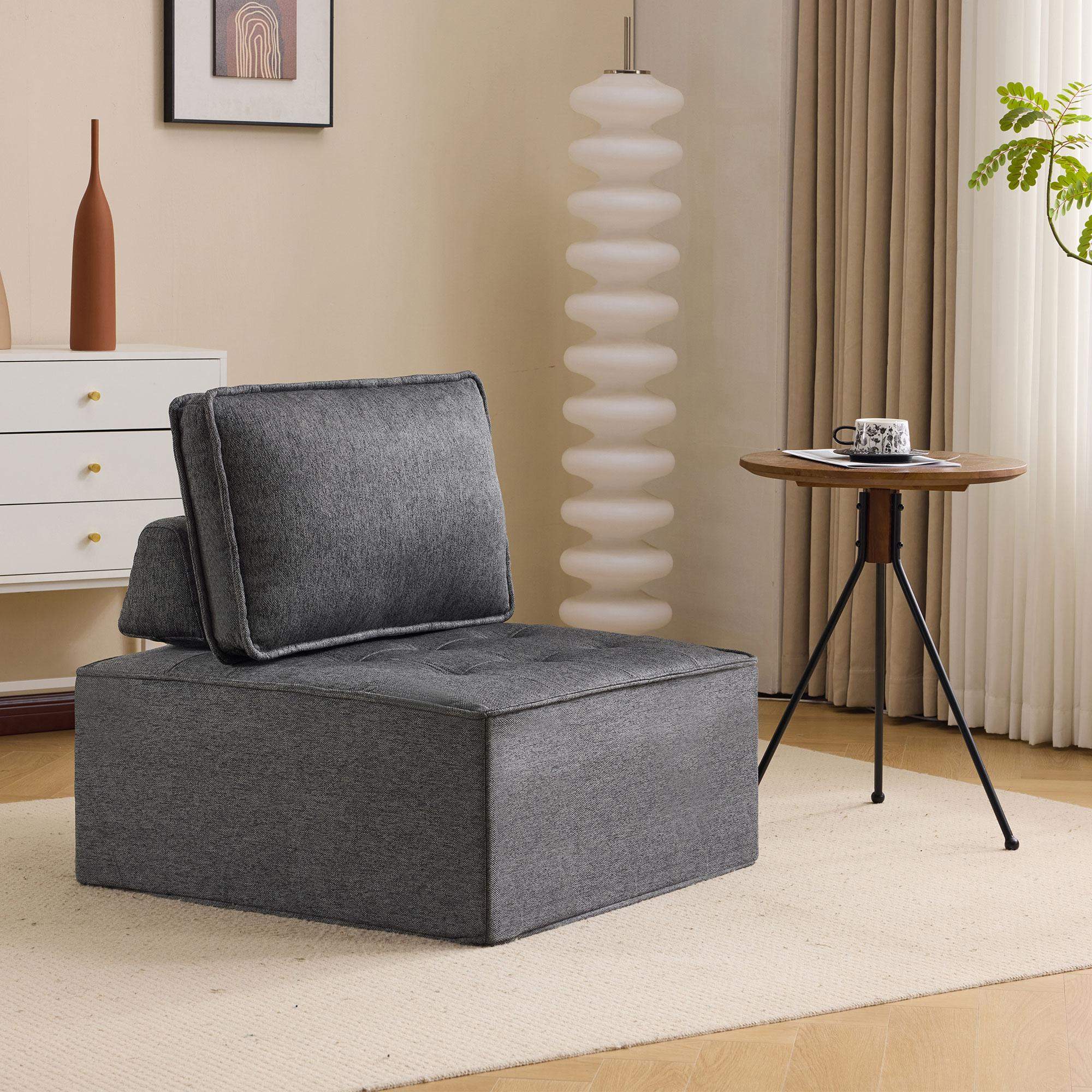 Back. Roomtec - The dark gray linen wooden frame sofa can be freely spliced meeting various needs such as in small apartment living - DARK GREY.