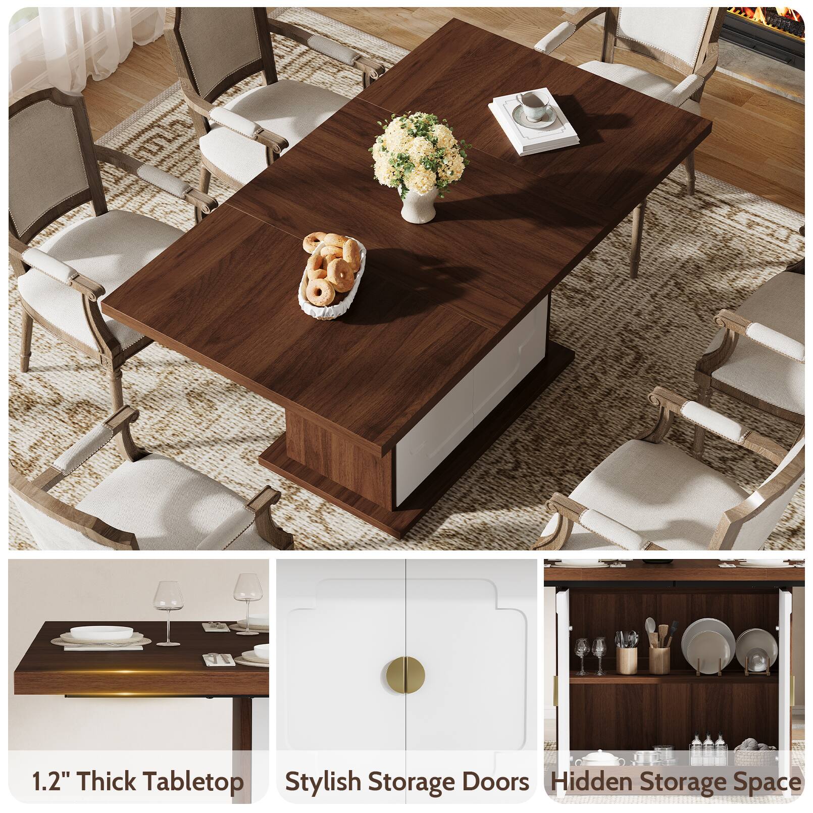 1.2" Thick Tabletop  
Stylish Storage Doors  
Hidden Storage Space