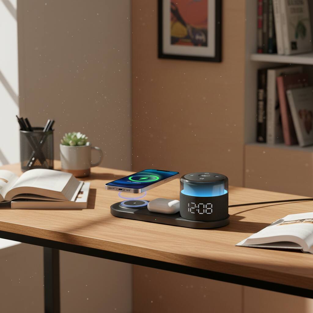 Alt View 1. Dazzed Corner - Alarm Clock with Wireless Charger, Magnetic Dock for iPhone - Black.