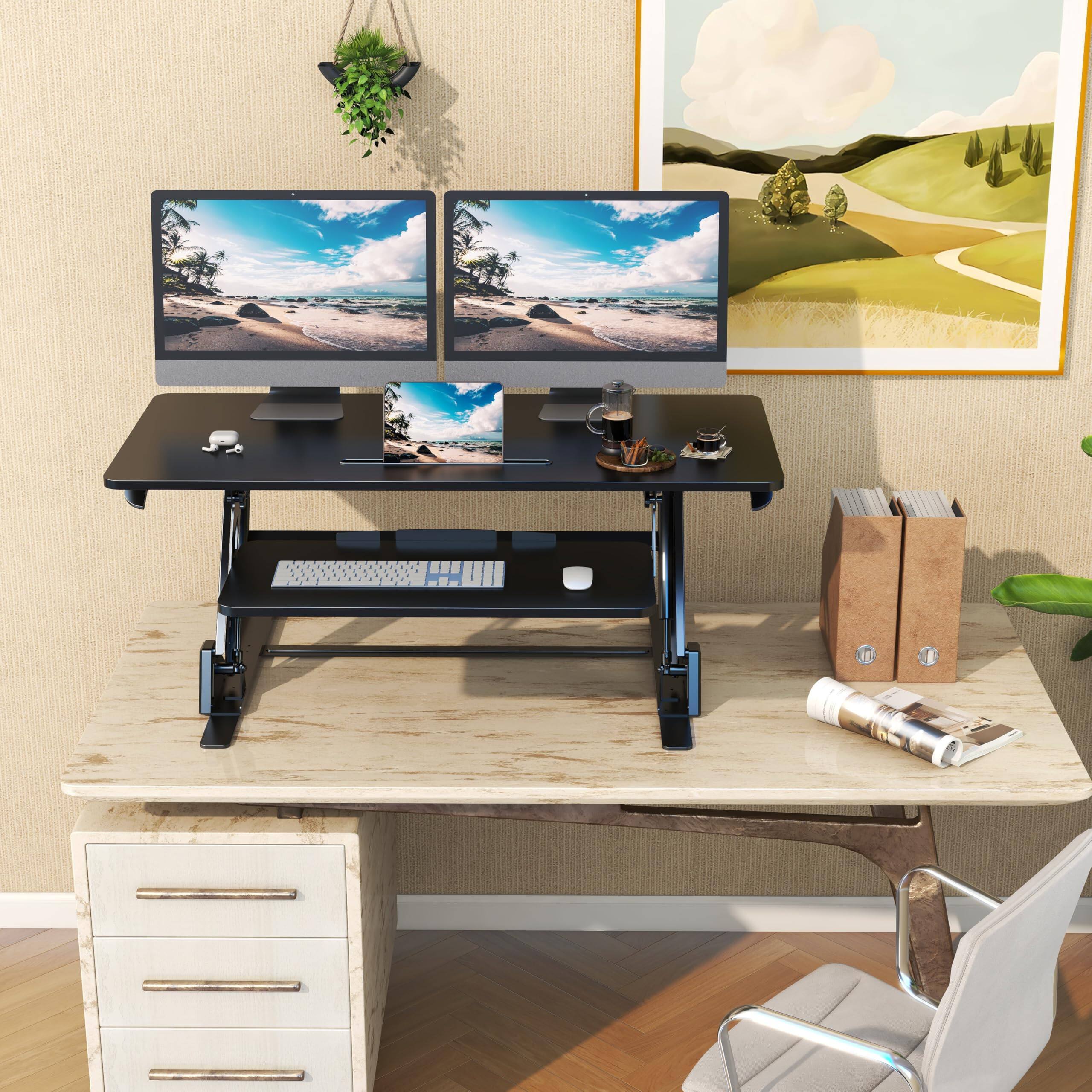 Alt View 6. Hirose Alice - nch Stand Up Desk Converter, Height Adjustable Sit Stand Desk Riser, 42PB - Default.