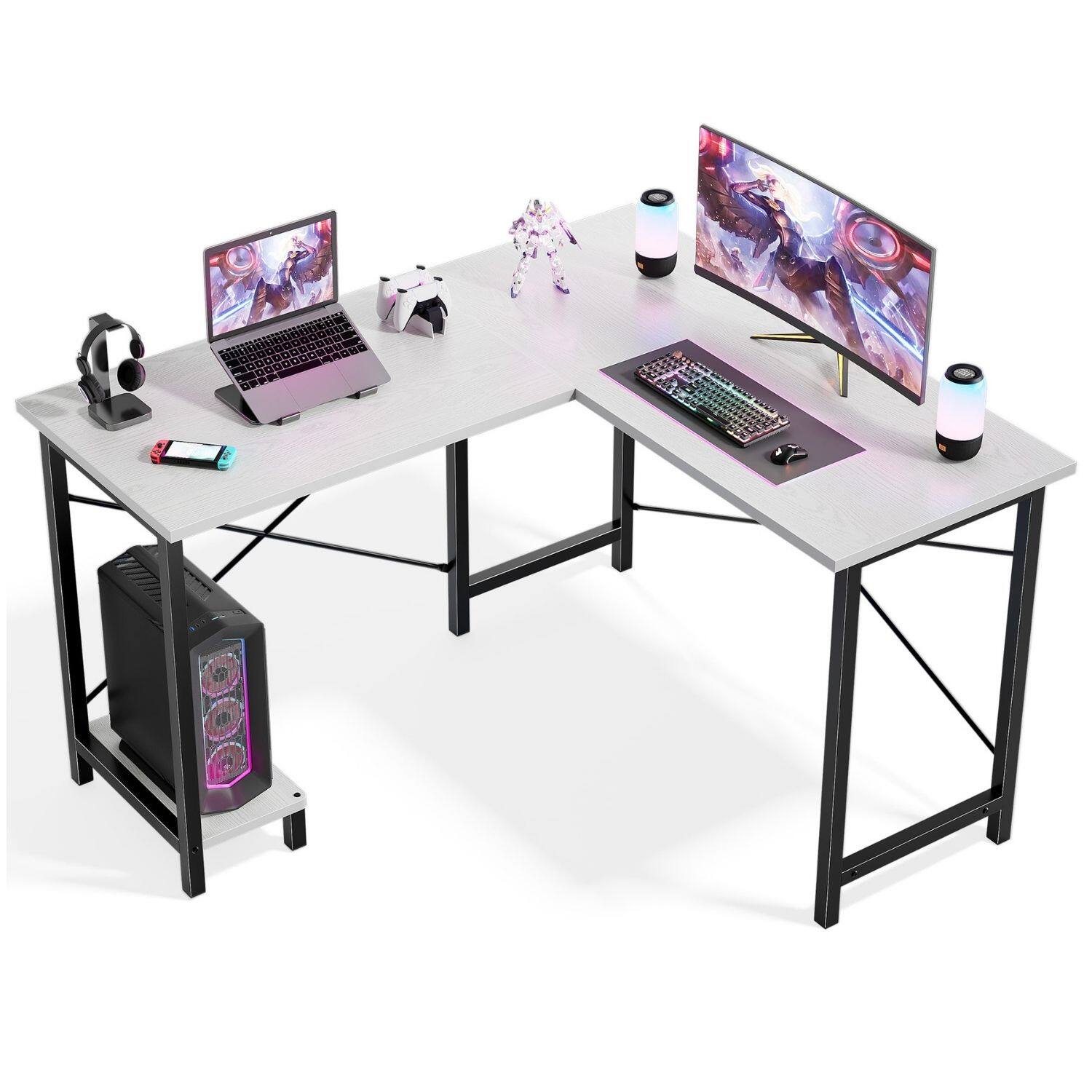 Alt View 2. Bestier - 49in L Shaped Desk, Computer Desk Corner Desks Gaming Desk PC Table for Home Office Workstation - White.