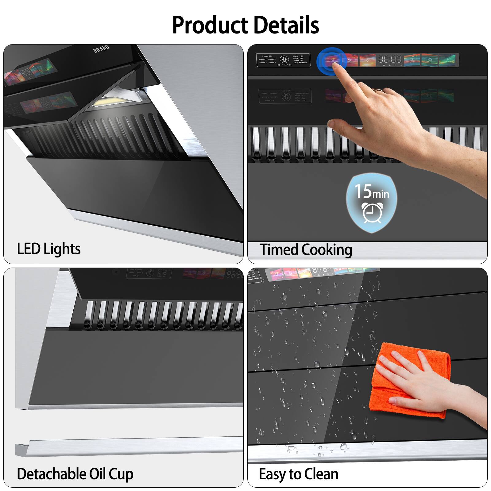 Product Details:
- LED Lights
- Timed Cooking (15min)
- Detachable Oil Cup
- Easy to Clean