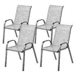 Outsunny - of 4 Outdoor Dining Chairs, Stackable Patio Chairs with High Back, Breathable Mesh Seat for Garden Lawn - Mixed Gray