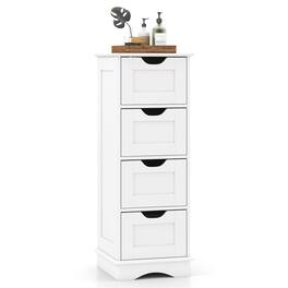 Gymax - 4-Drawer Bathroom Cabinet w/Cut-out Handles Anti-toppling Device Narrow Entryway - White