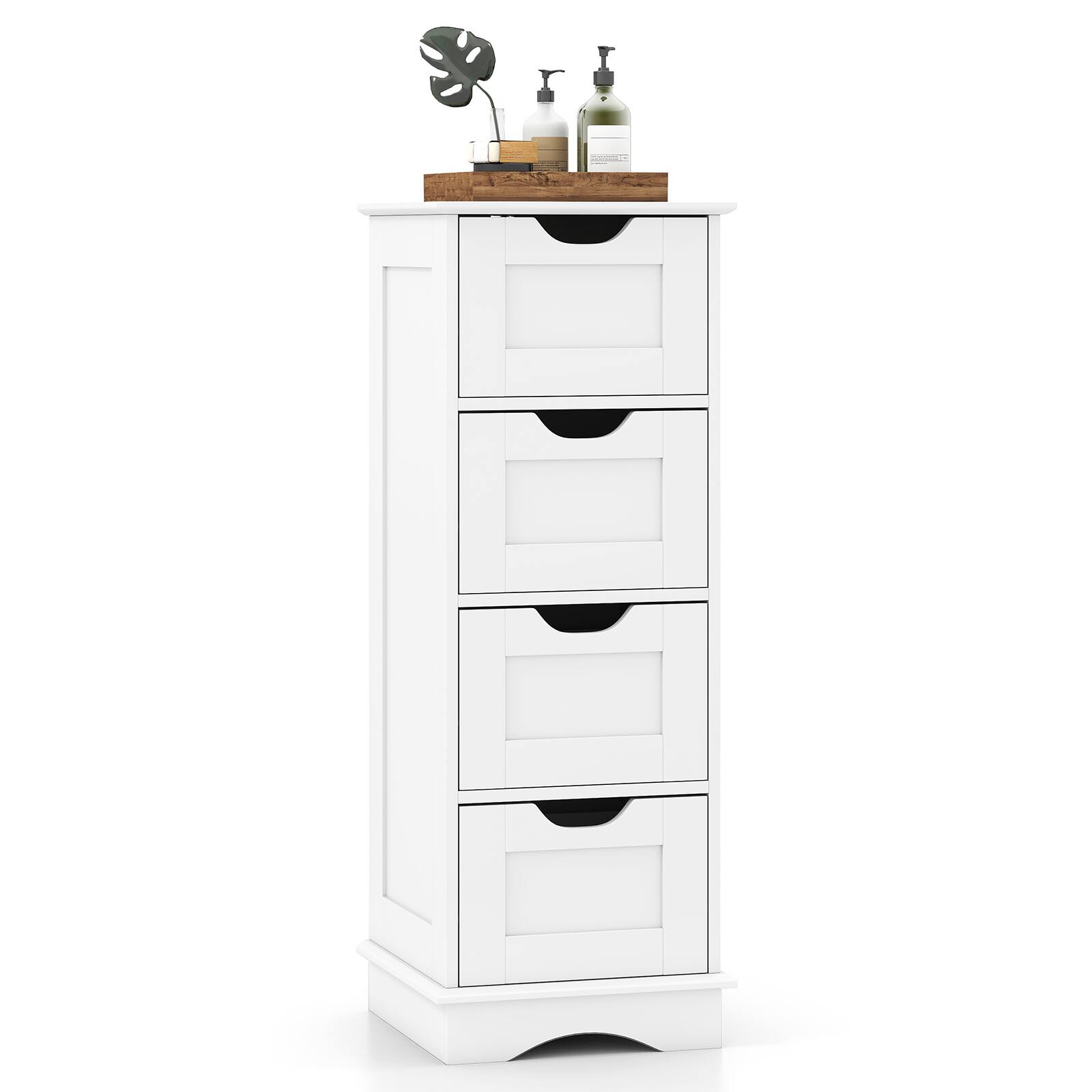 Gymax - 4-Drawer Bathroom Cabinet w/Cut-out Handles Anti-toppling Device Narrow Entryway - White