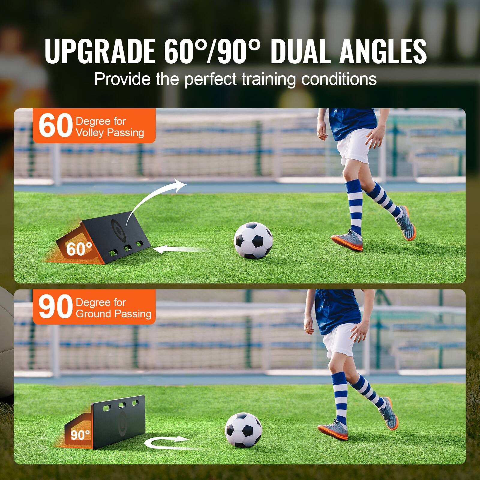 UPGRADE 60°/90° DUAL ANGLES  
Provide the perfect training conditions  

60°  
Degree for Volley Passing  

90°  
Degree for Ground Passing