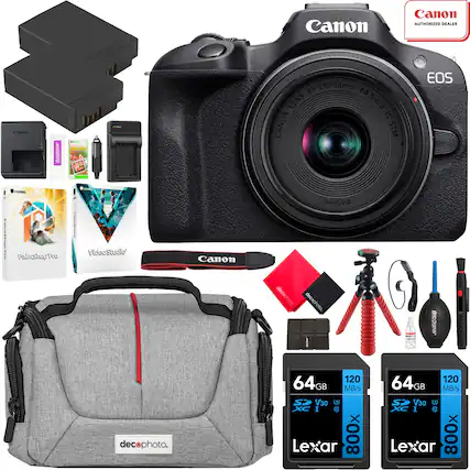 Canon Canon AUTHORIZED DEALER camon Jabcaa RF-S18-45mm LENS F4.5-6.3 IS CANON STM EOS COLREL CO . PaliiShapPe VidooStudle Canon 49mm decschoto g decephoto, lp decophoto. 120 64GB GB MB/s V30 U XC I 8 Le Lexar 800x 120 64GB MB/s SP V30 U XC I @ X Lexar 800x