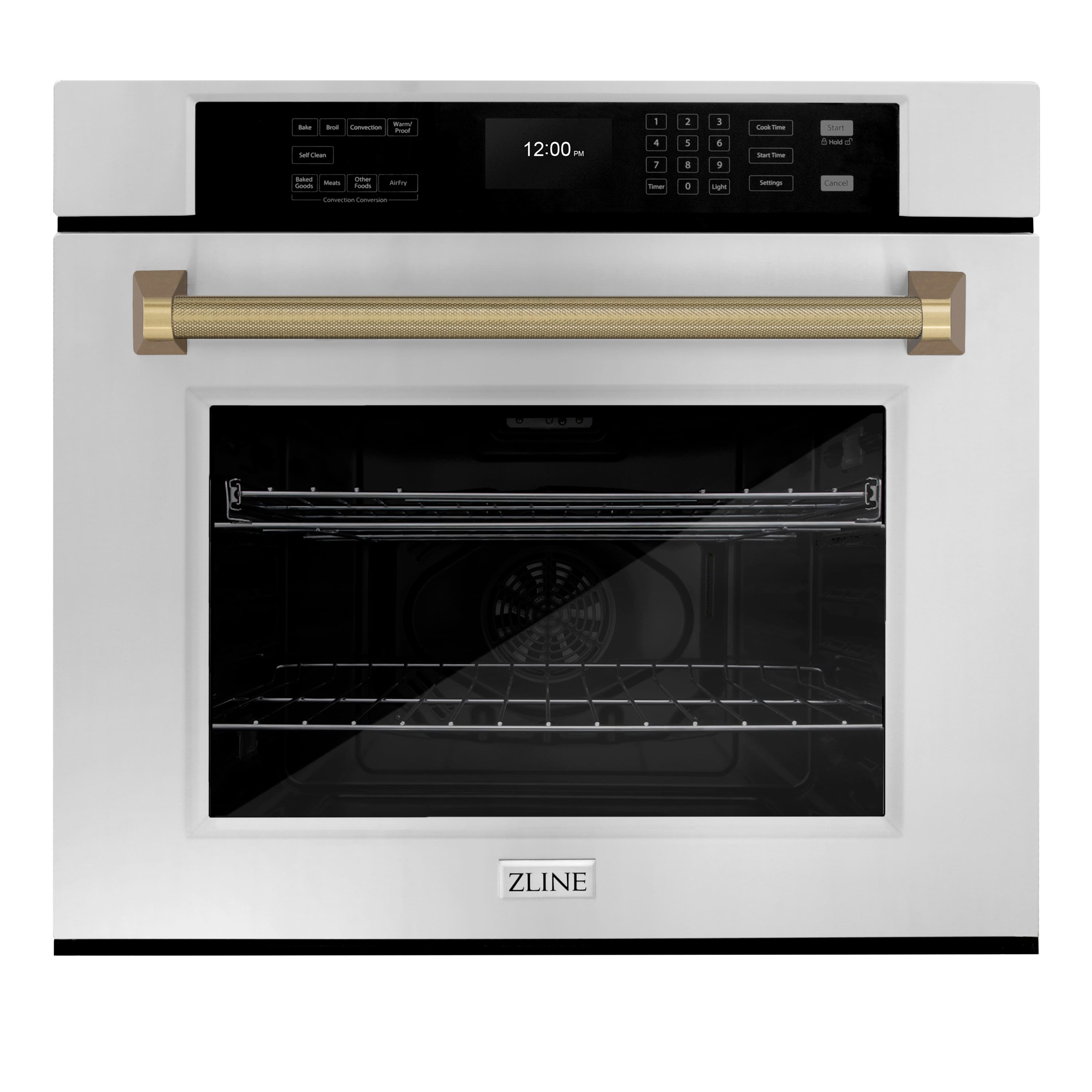 ZLINE Autograph 30 in. True Convection Single Wall Oven in Stainless Steel & Bronze Helix Handle (WASZ-30-KCB) Front
