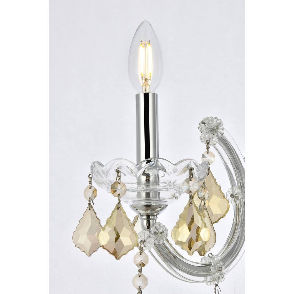 Alt View 4. Elegant Lighting - Maria Theresa 1 light Chrome Wall Sconce Golden Teak (Smoky) Royal Cut Crystal - Chrome.