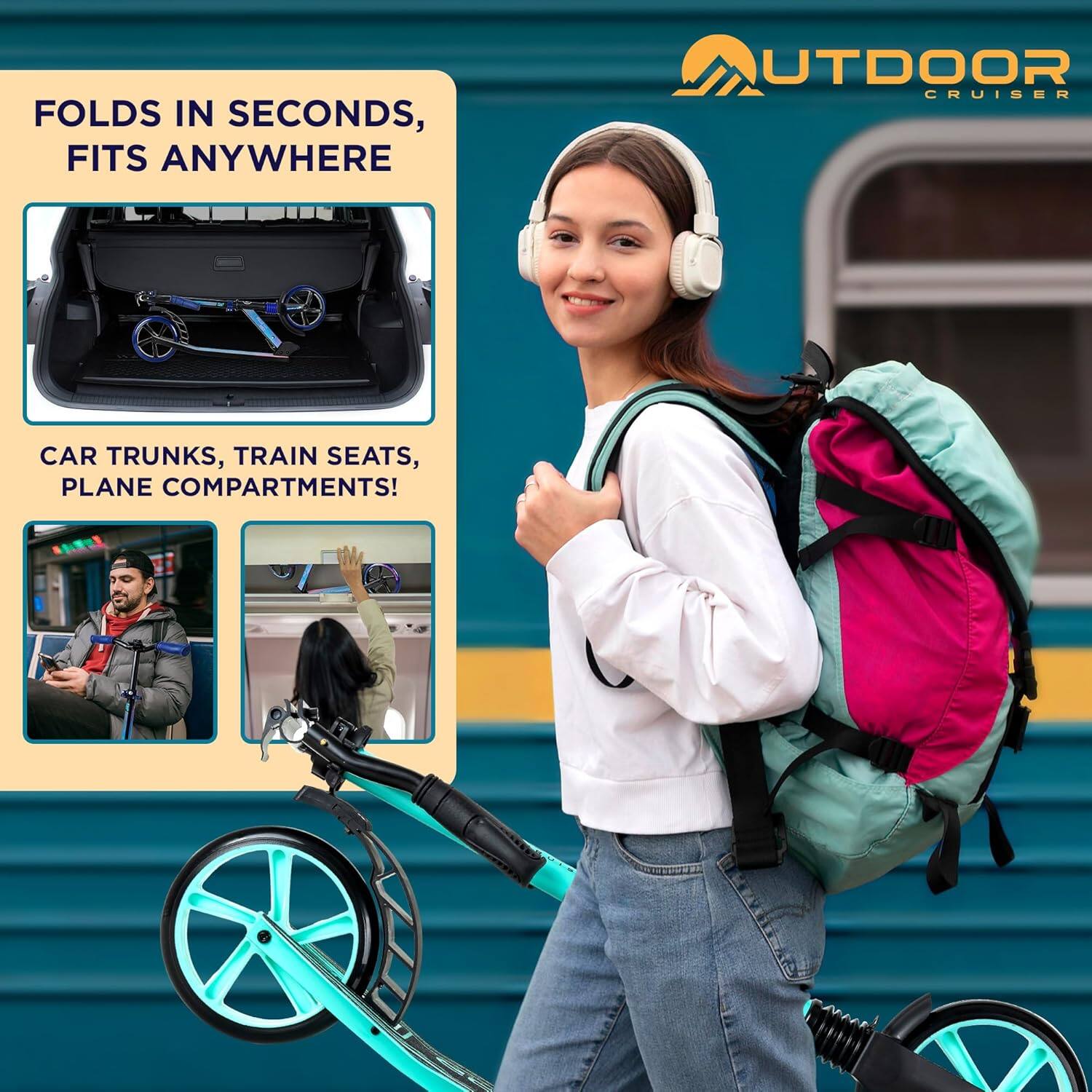 FOLDS IN SECONDS, FITS ANYWHERE

CAR TRUNKS, TRAIN SEATS, PLANE COMPARTMENTS!