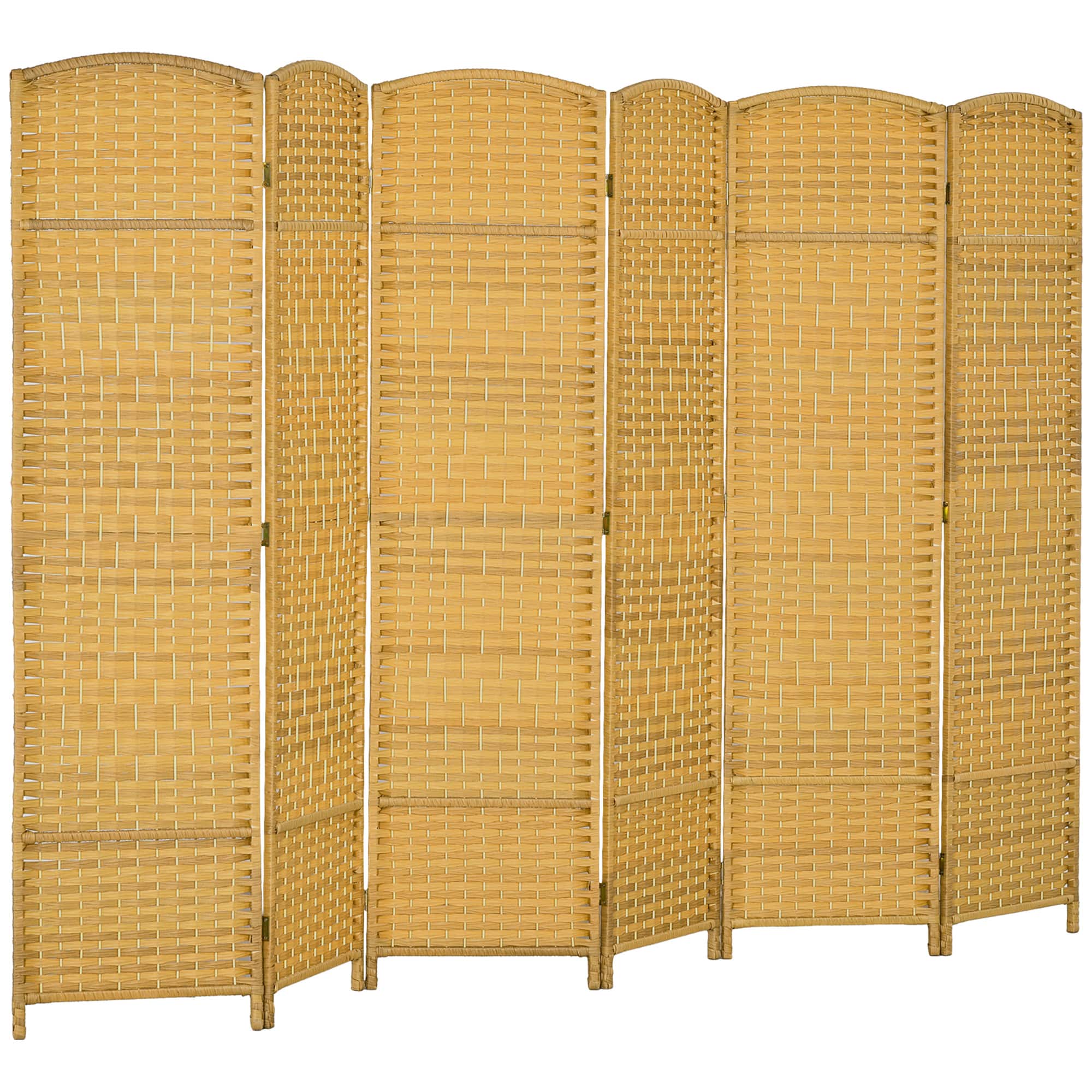 Homcom - Room Divider, Folding Privacy Screen, Tall Hand-Woven Freestanding Wall Partition for Home Office and Bedroom - Natural Wood