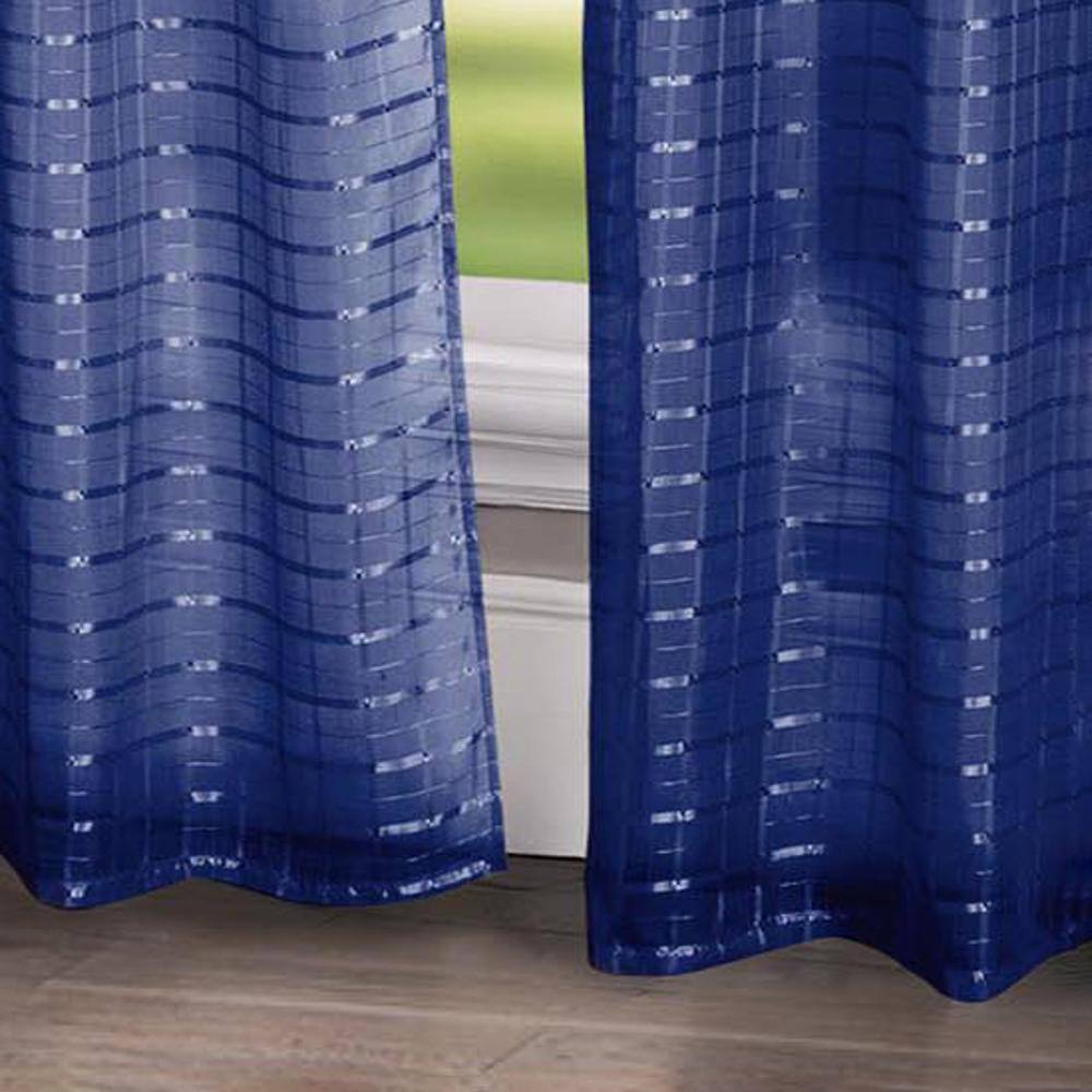 Angle. RT Designers Collection - Wanda Box Voile 2-Piece Light Filtering Curtain 36" X 84" Navy Blue by Rt Designers Collection - Navy blue.