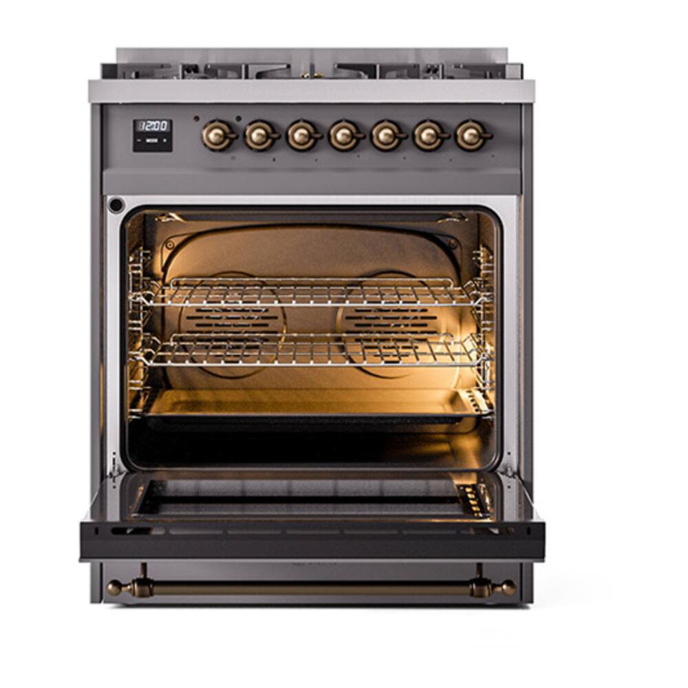Alt View 5. ILVE - ILVE Nostalgie II Series 30 in. Dual Fuel Range with 5 Sealed Burners (Liquid Propane, Burnished Trim) - Graphite Matte.