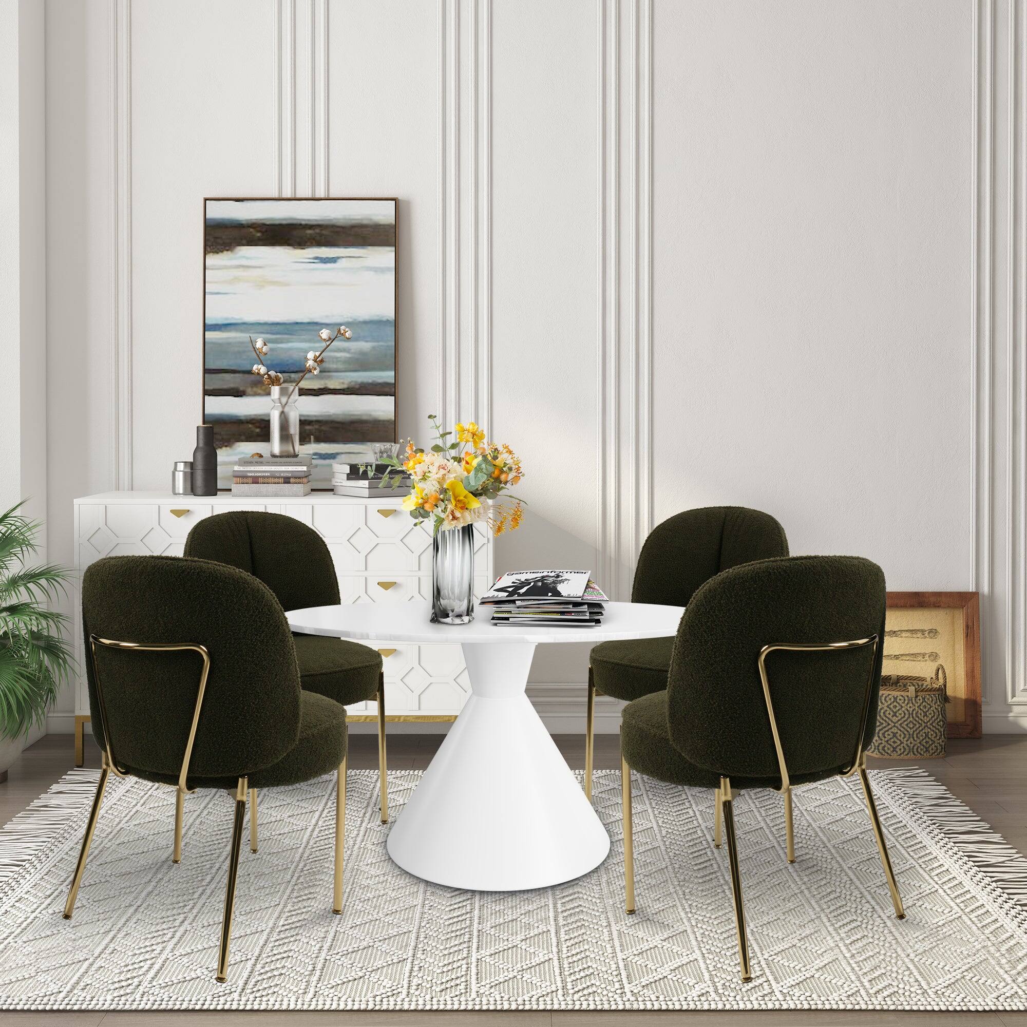 Alt View 4. Boyel Living - Teddy Fabric Dinning Chair in Army Green with Adjustable Foot Nails (Set of 2) - Green.