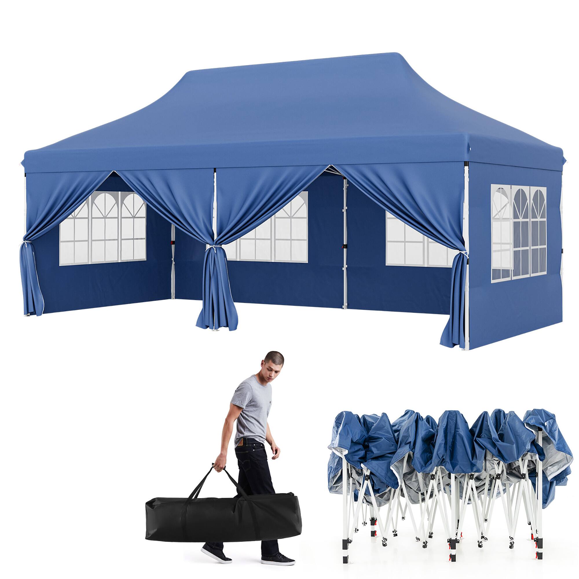 Alt View 9. Gymax - Gymax 10 x 20 FT Canopy w/ 6 Detachable Sidewalls Carrying Bag UPF50+ Sun Protection Blue - Blue.