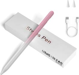Core Tech - Universal Active Stylus Pen with Magnetic Attachment for Capacitive Touchscreen Devices - White Gradient Pink