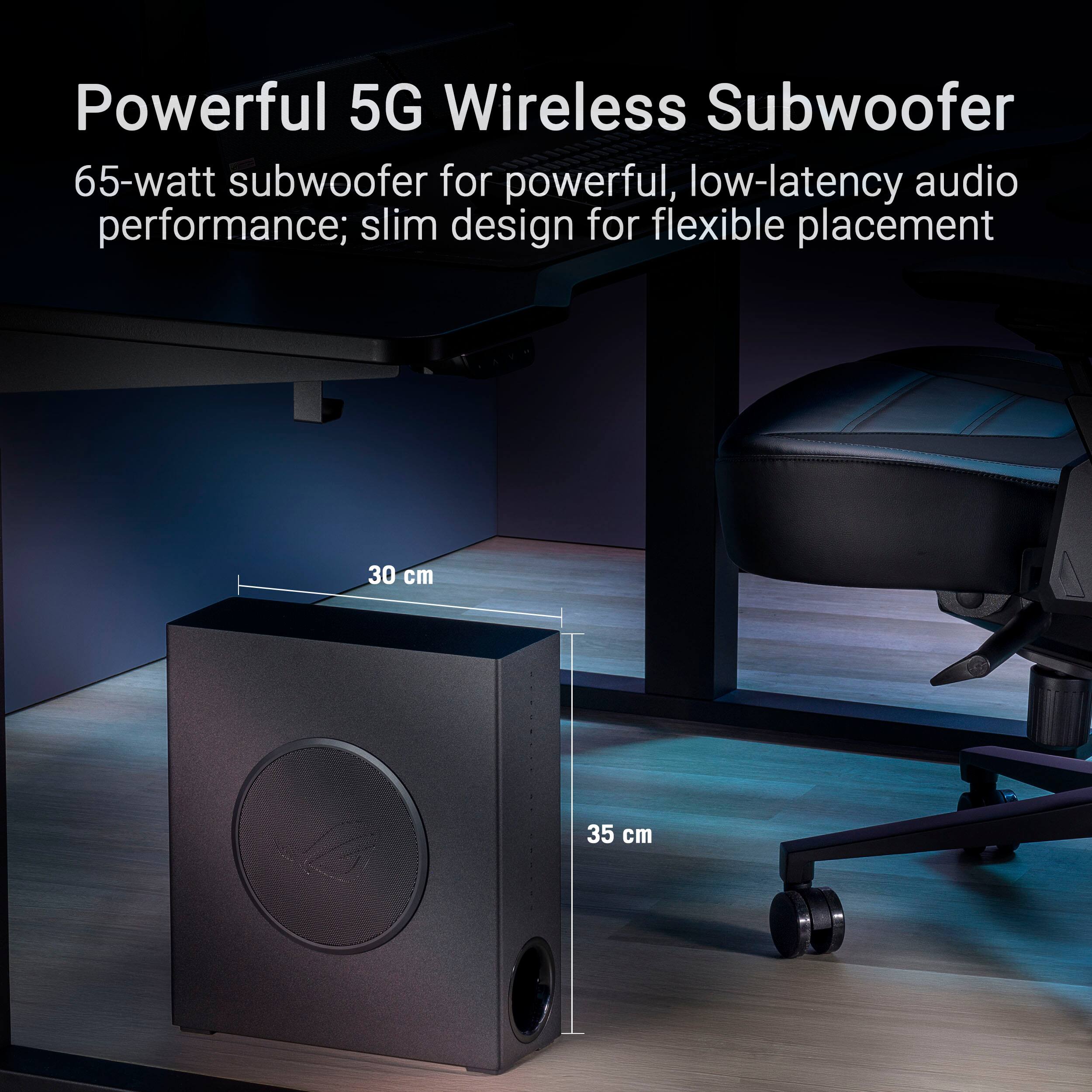 Powerful 5G Wireless Subwoofer  
65-watt subwoofer for powerful, low-latency audio performance; slim design for flexible placement  
30 cm  
35 cm